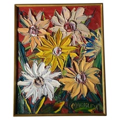 Vintage Evan Mackley Oil On Board Flowers Painting. Framed.