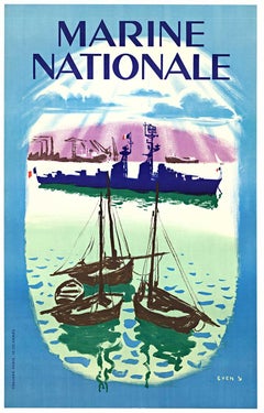 Poster navale francese originale "Marine Nationale" d'epoca