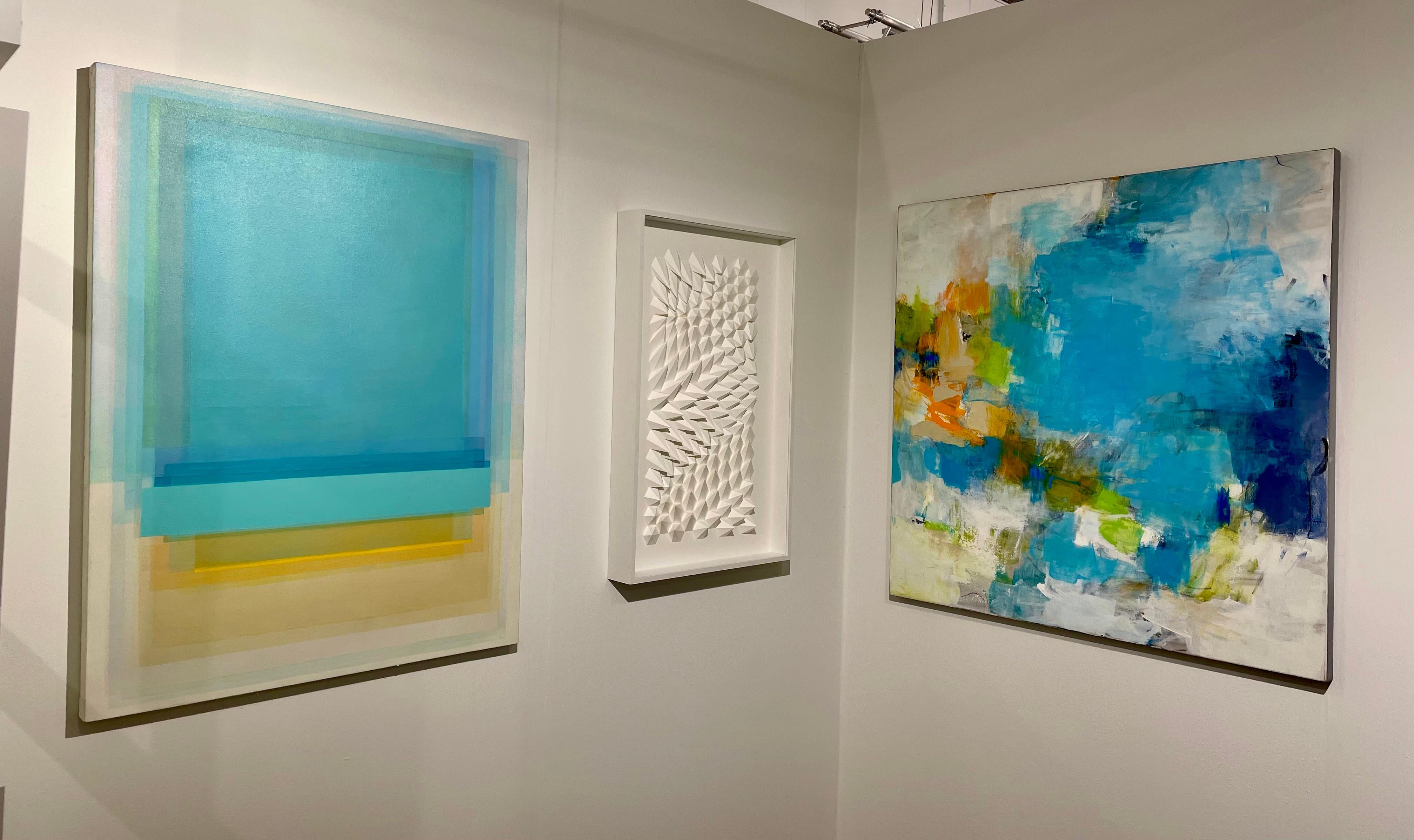 FT 2 - Pastel color blue dominant abstract geometric painting on canvas - Painting by Evan Venegas