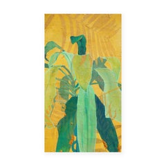 "Green Palm" Green and Yellow Abstract Contemporary Floral Still Life Painting