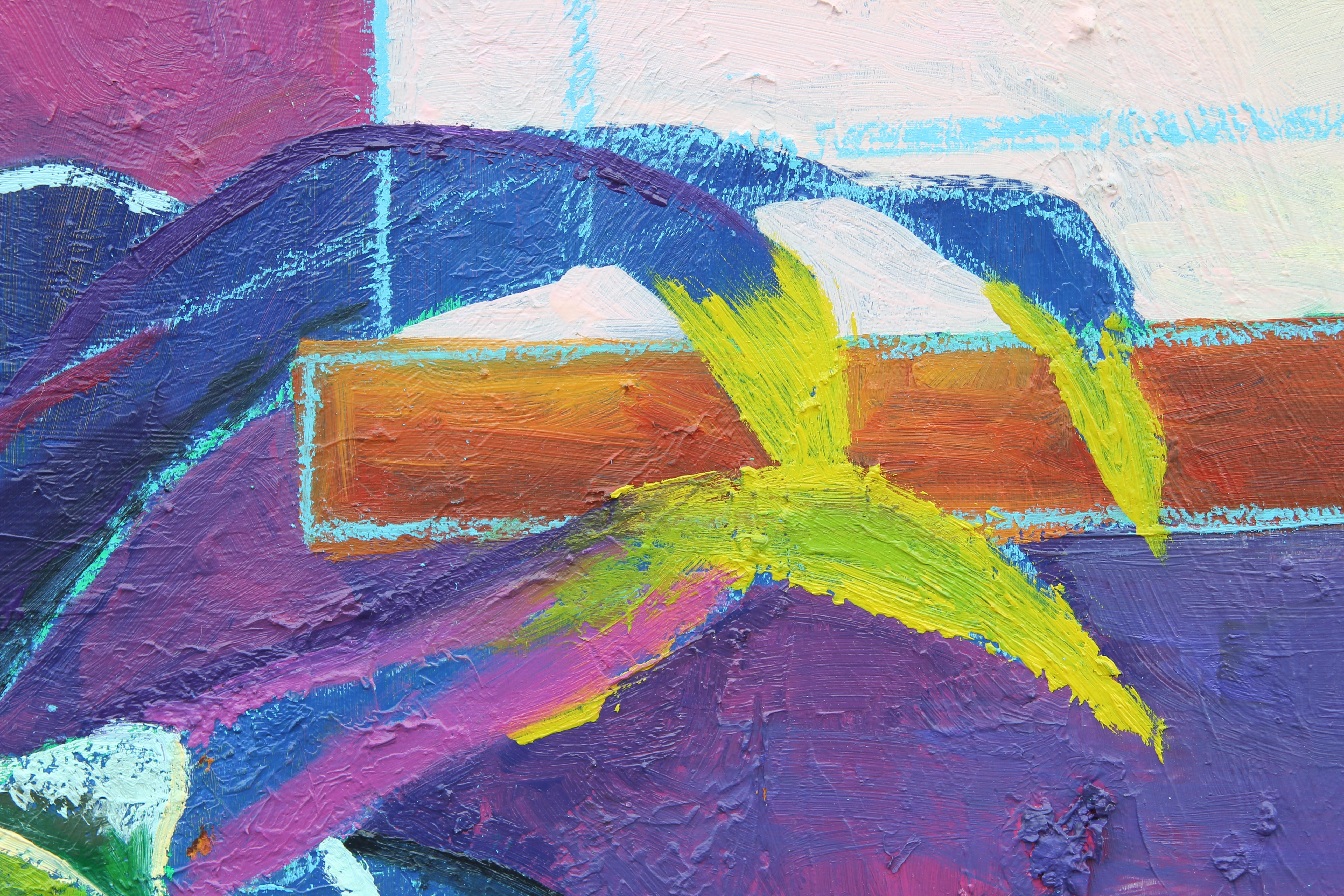Abstraktes, farbenfrohes, geblümtes Innen-Stillleben-Gemälde „House Plants (Blaudruck)“ (Zeitgenössisch), Painting, von Evangeline Gichina