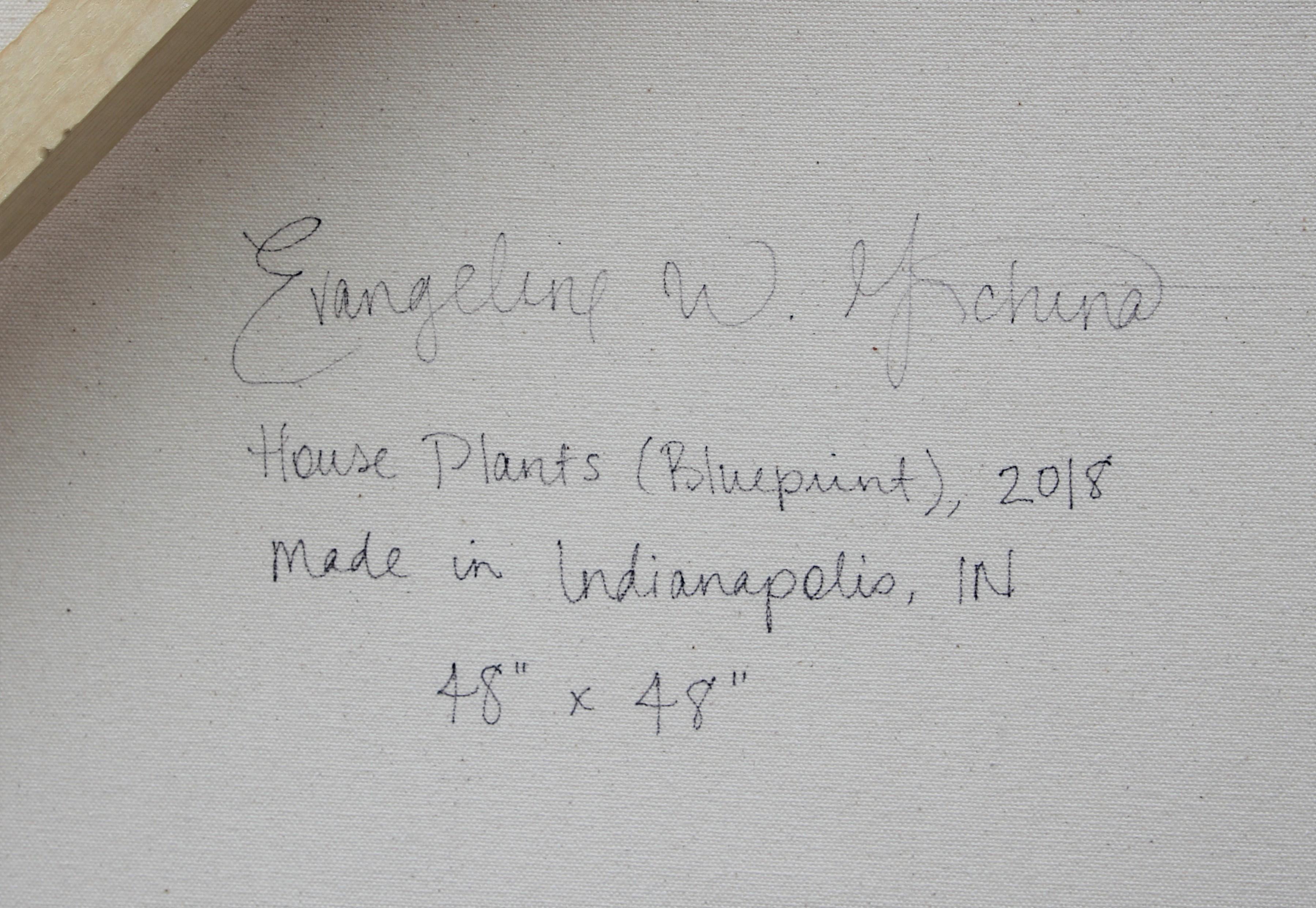 Abstraktes, farbenfrohes, geblümtes Innen-Stillleben-Gemälde „House Plants (Blaudruck)“ im Angebot 4
