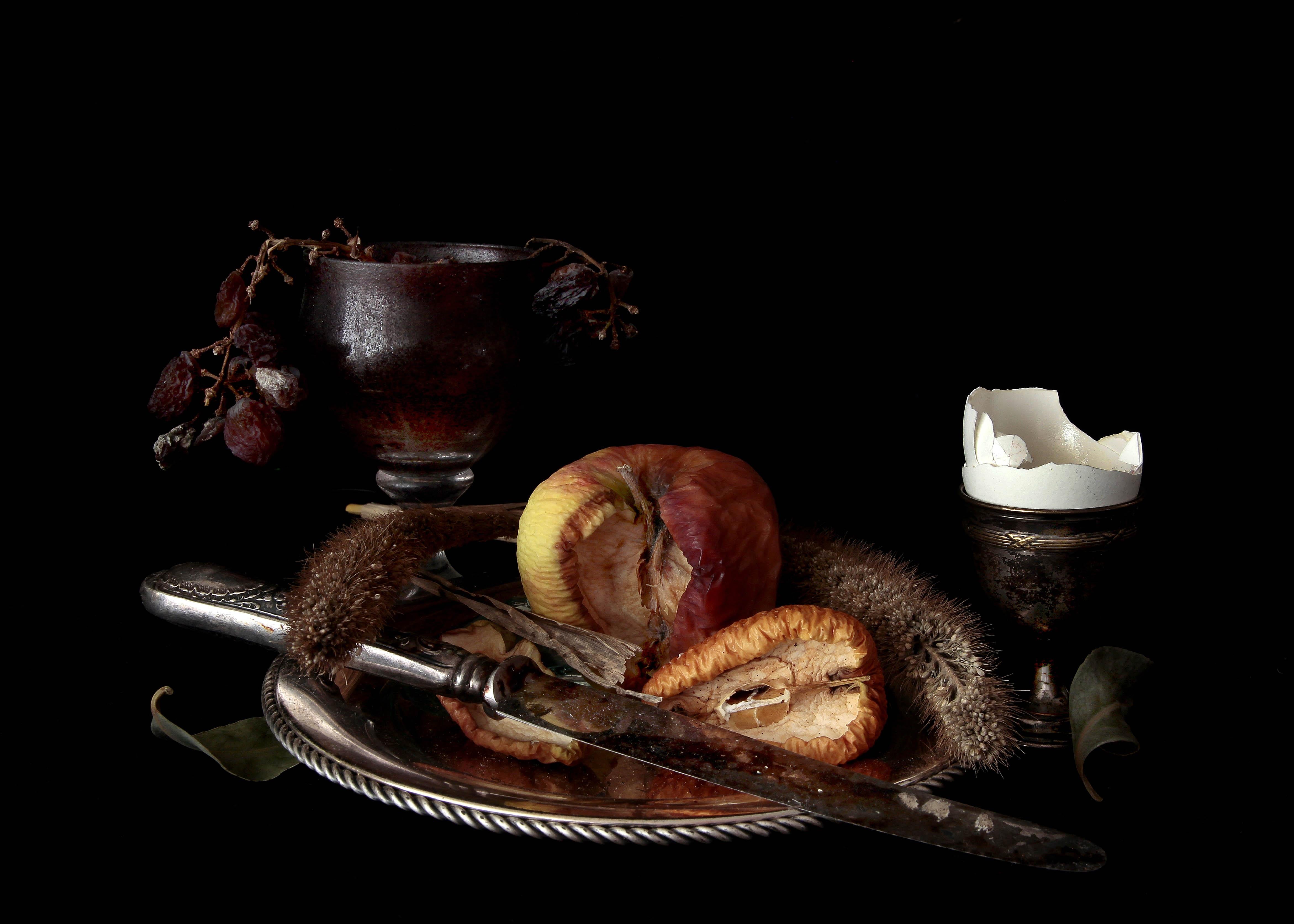 From the series "Natura Morte" still life

The photographic image of the withered flowers, rotten fruit, animal bones and broken glasses seems to preserve the objects, keep them alive and thus point them beyond death.