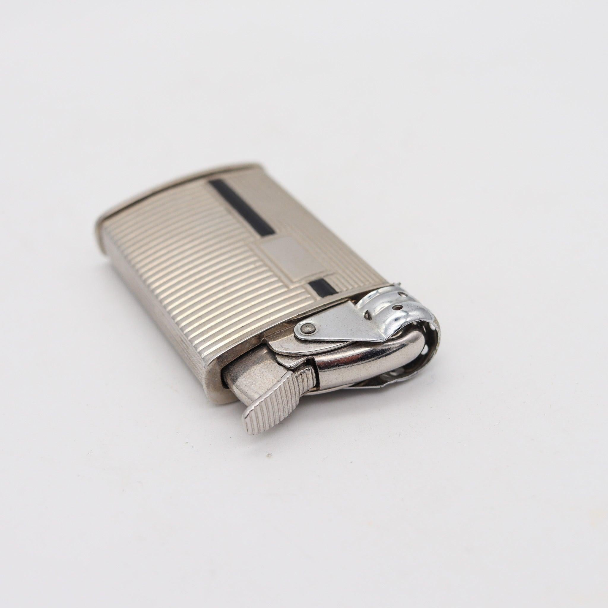 Art Deco -EVANS 1940 Spitfire Pocket Lighter With Windshield Chromed Steel And Black Lacq For Sale