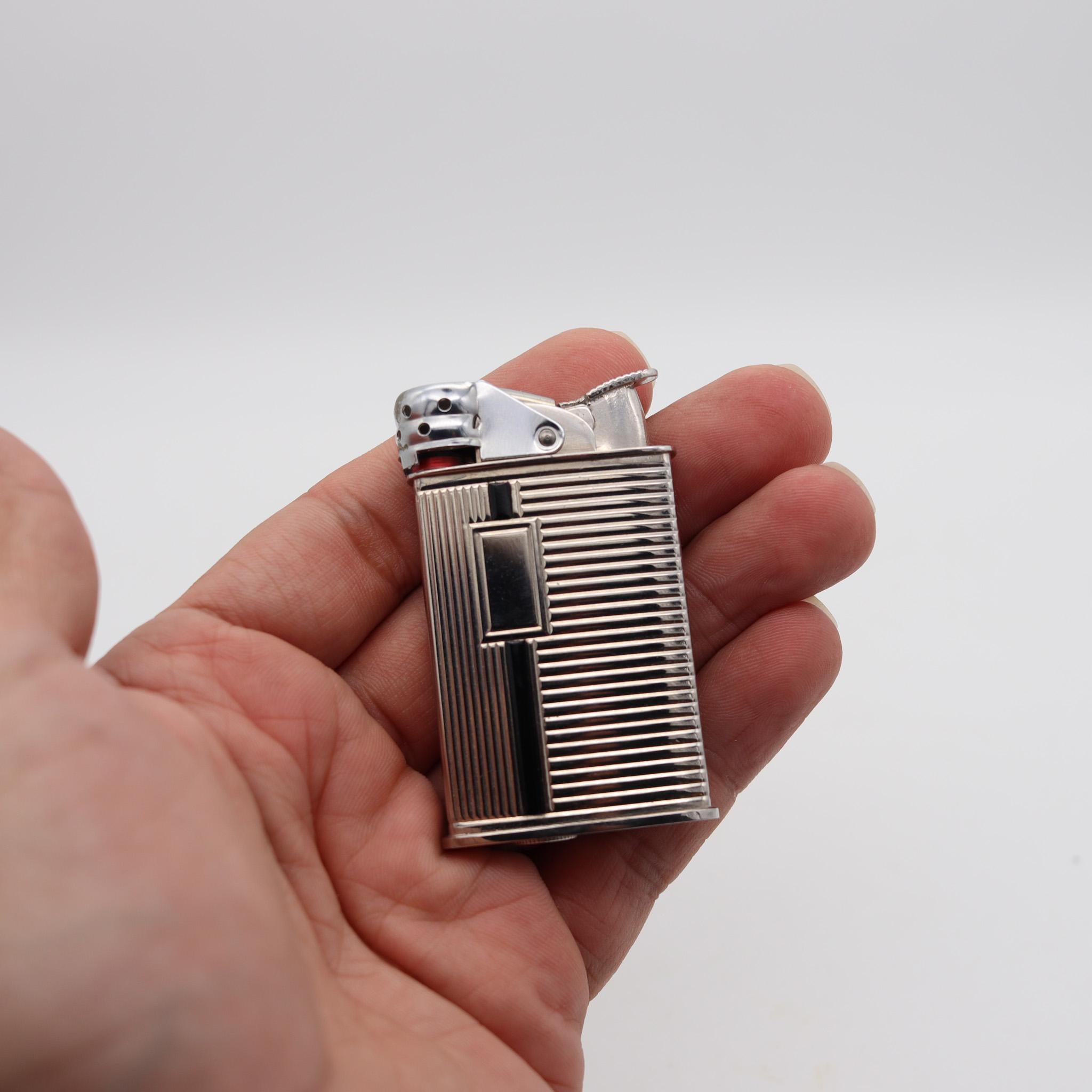 Art Deco EVANS 1940 Spitfire Pocket Lighter With Windshield Chromed Steel & Black Lacquer For Sale