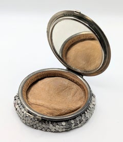 Evans Art Deco Mesh Compact - Blue Enamel, Suede Lining, c1930