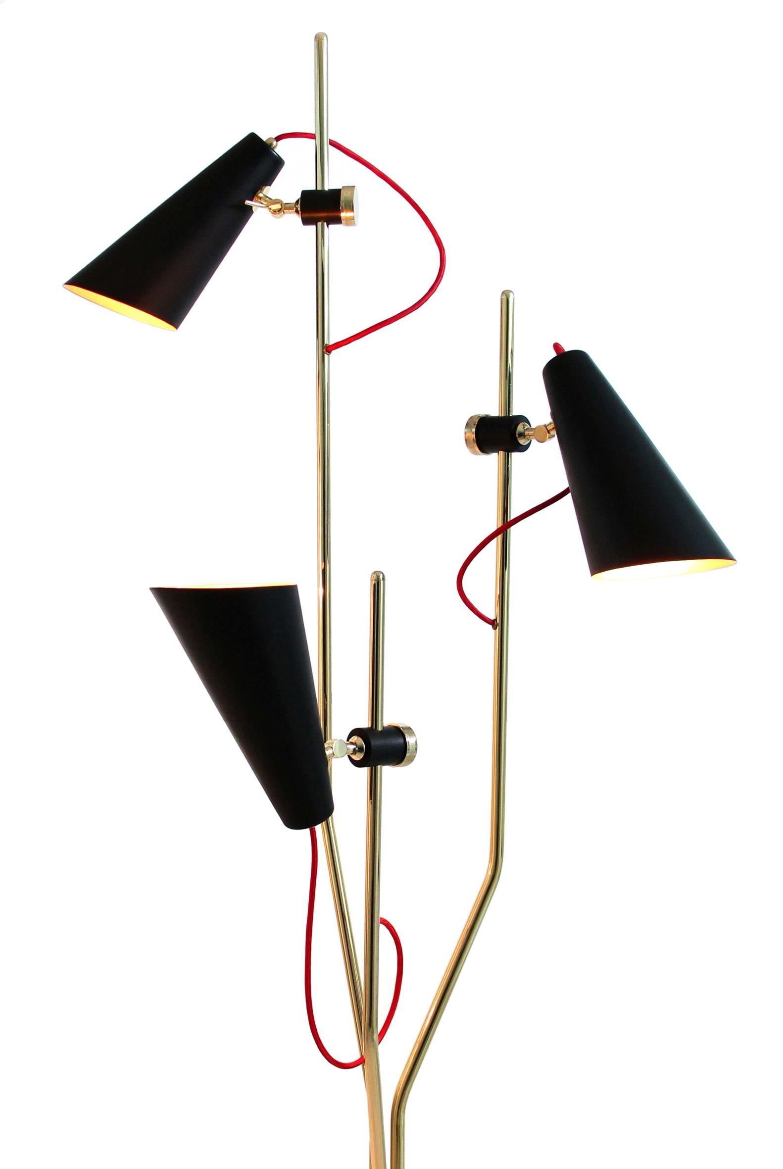 Mid-Century Modern Evans Floor Lamp in Brass with Black Detail For Sale