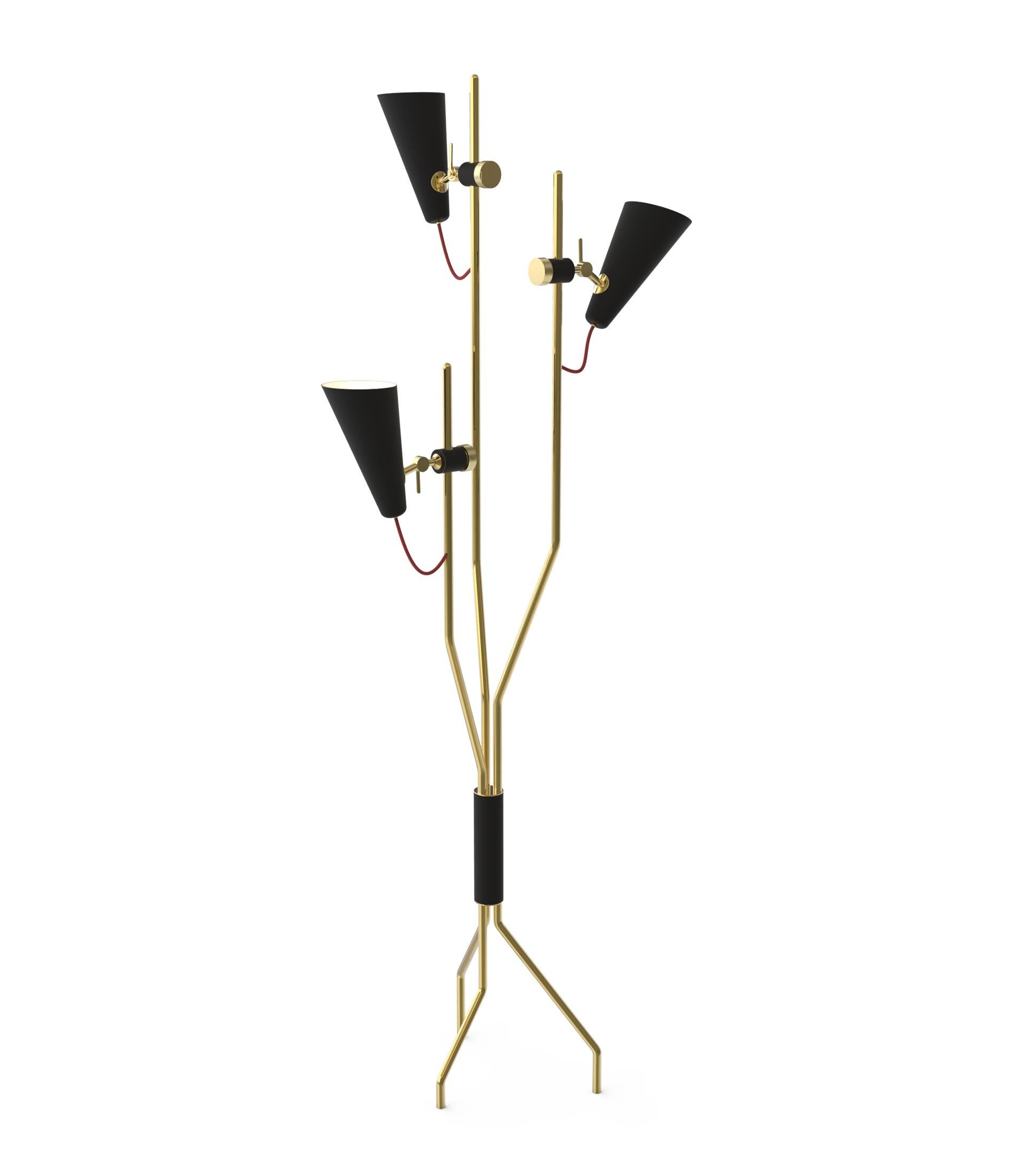 Evans Floor Lamp in Brass with Black Detail For Sale