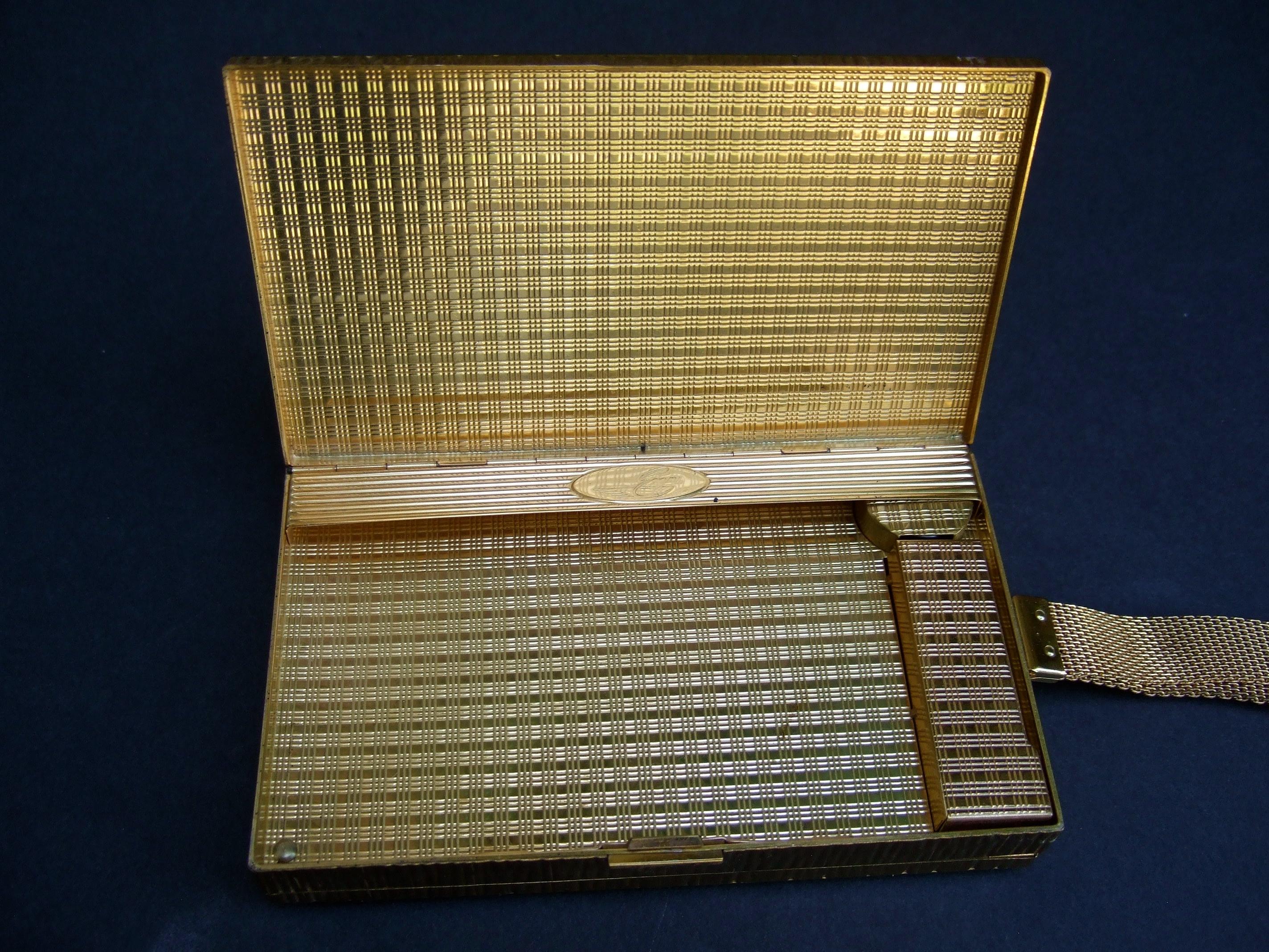 Evans Gilt Metal Guilloche Enamel Evening Bag Compact Case c 1950s  For Sale 6