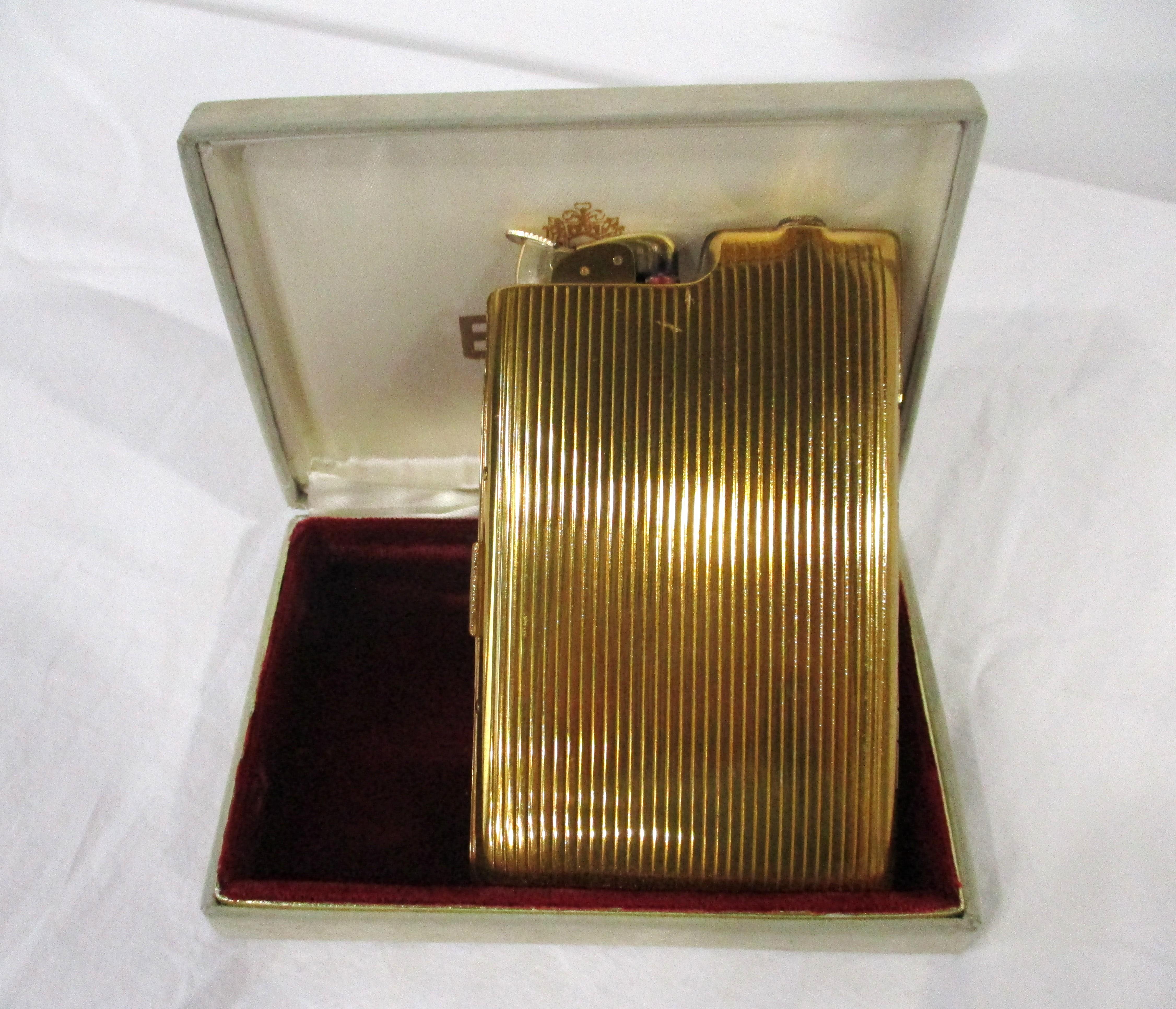 Art Deco Evans Gold Toned Cigarette Case and Lighter in the style of Dunhill For Sale