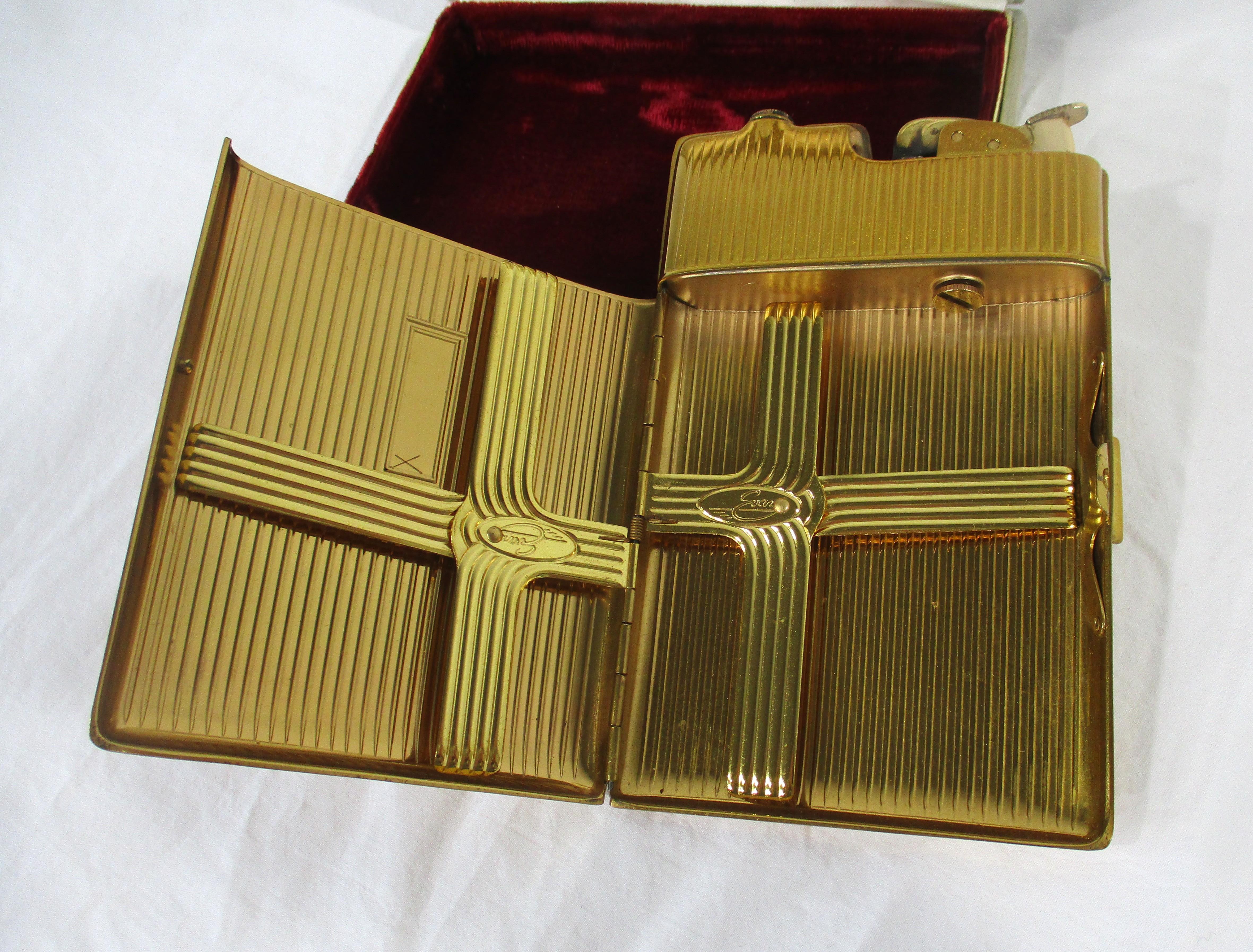 Unknown Evans Gold Toned Cigarette Case and Lighter in the style of Dunhill For Sale