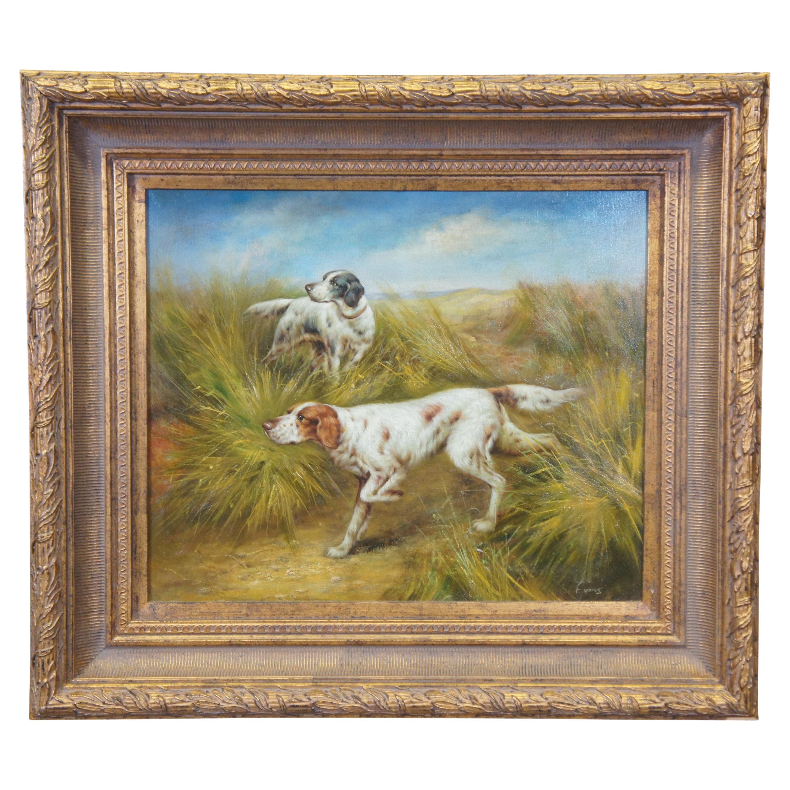 Evans Pointer Hunting Dogs Landscape Portrait Oil Painting on Canvas 34"