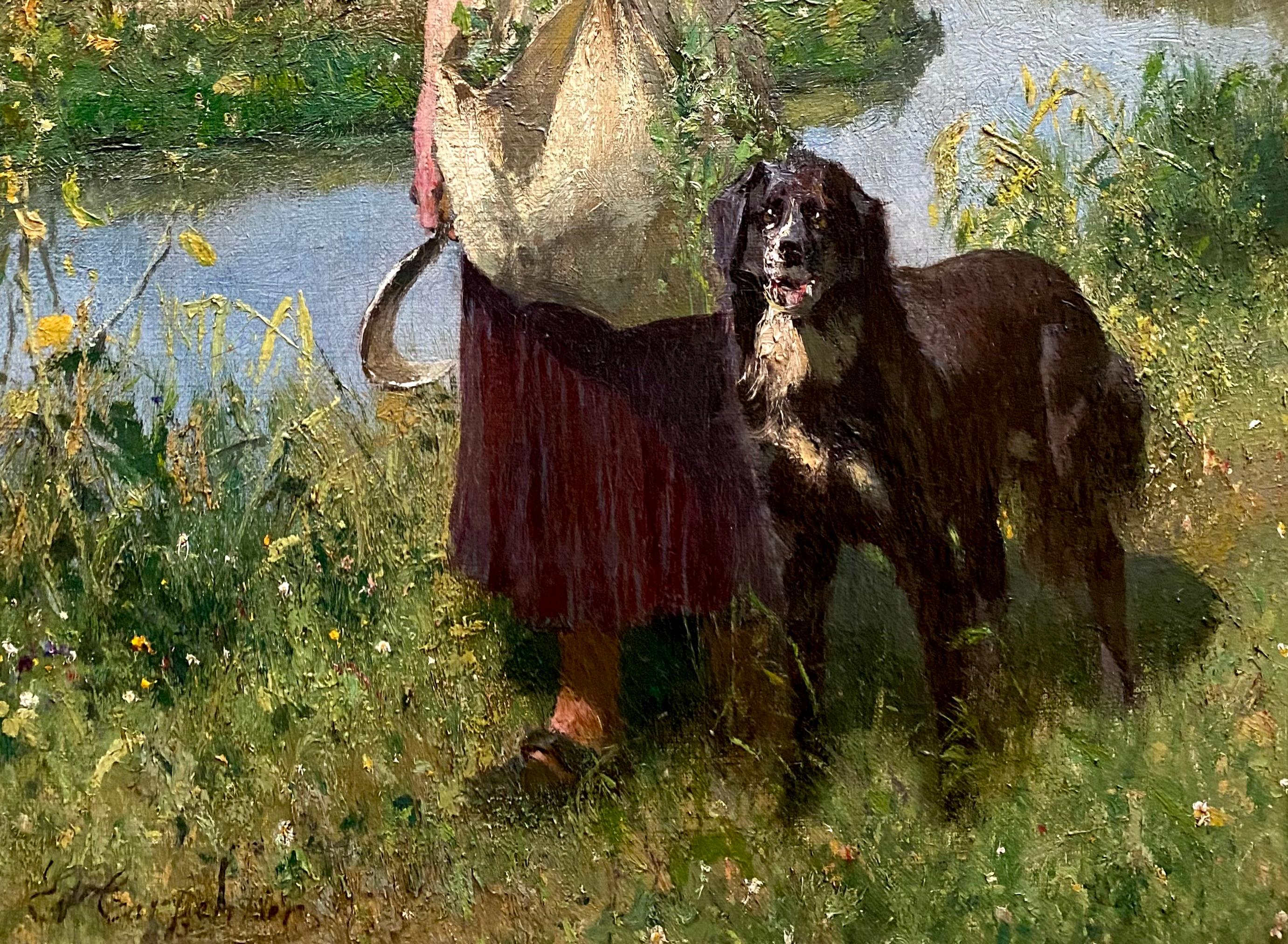 Retour des champs' par Évariste Carpentier, Kuurne 1845 - 1922 Liège - Marron Portrait Painting par Evariste Carpentier