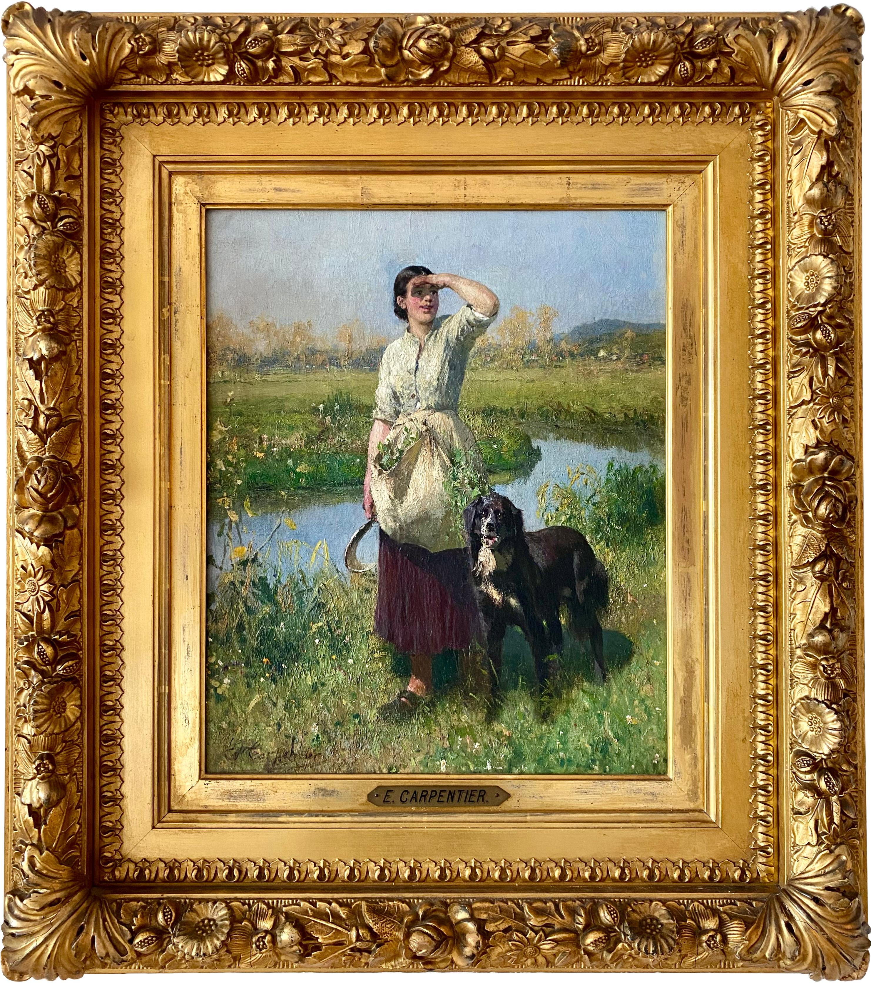 Portrait Painting Evariste Carpentier - Retour des champs' par Évariste Carpentier, Kuurne 1845 - 1922 Liège