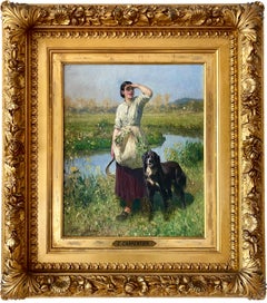 Antique 'Returning from the the Fields' by Évariste Carpentier, Kuurne 1845 – 1922 Liège
