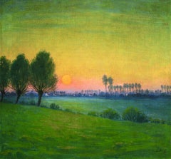 Sunset on the Lys - Post Impressionist Landscape Oil by Evariste Gustave de Buck