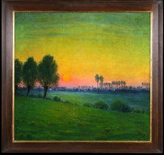 Sunset on the Lys - Post Impressionist Landscape Oil by Evariste Gustave de Buck