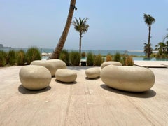 "Evasion" Outdoor Sculptured Pebble Stool Seat, Sandstone Cast