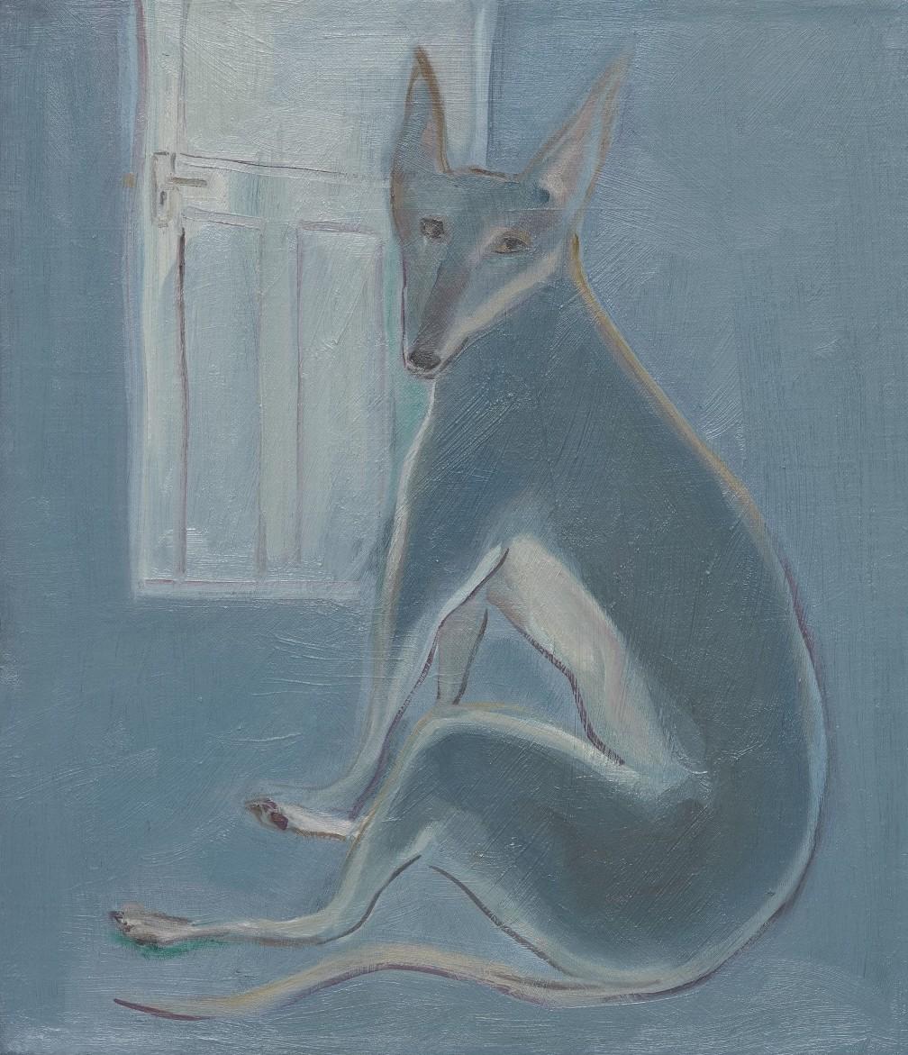 Eve Ackroyd Animal Painting - Oil Painting on Canvas, Dog Painting, Blue Colour