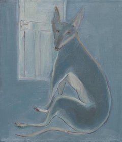 Oil Painting on Canvas, Dog Painting, Blue Colour