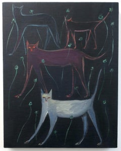 Oil on Canvas Painting, Cat Painting, Black Colour