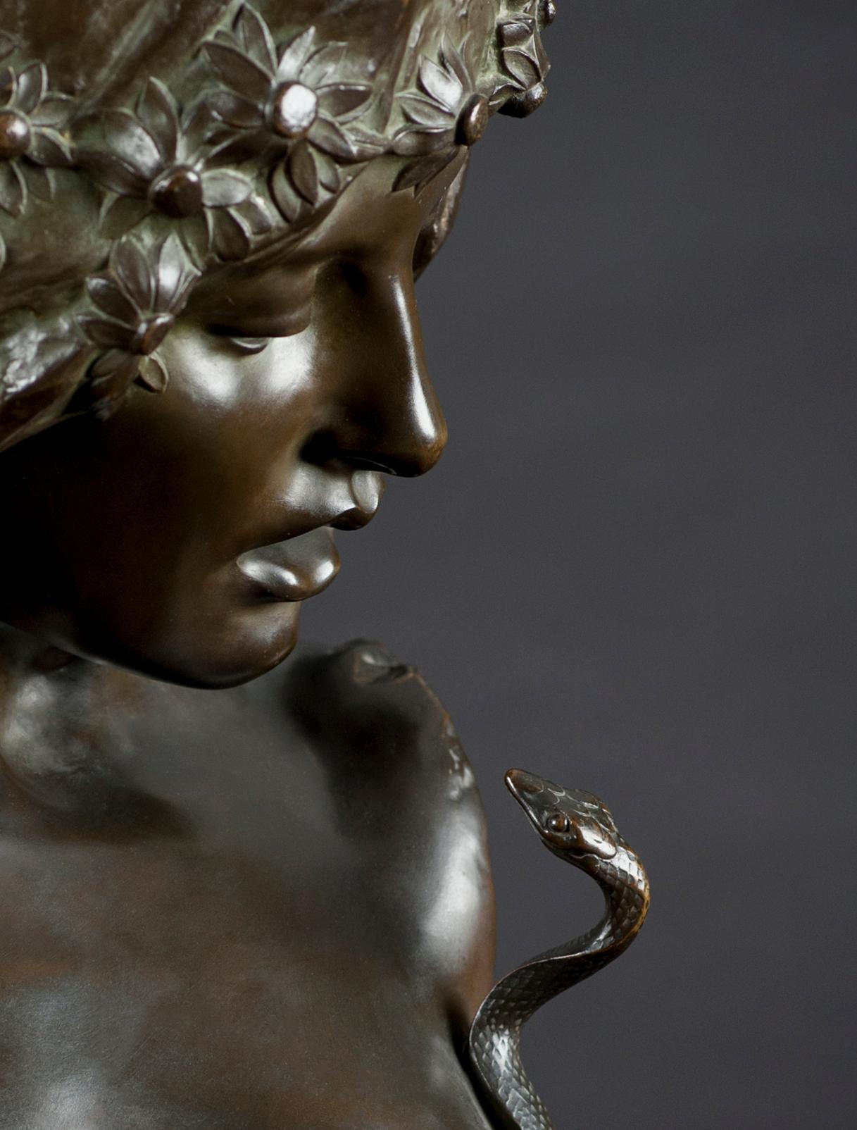 Early 20th Century Eve and the Serpent Symbolist Bronze Sculpture by Isidore De Rudder For Sale
