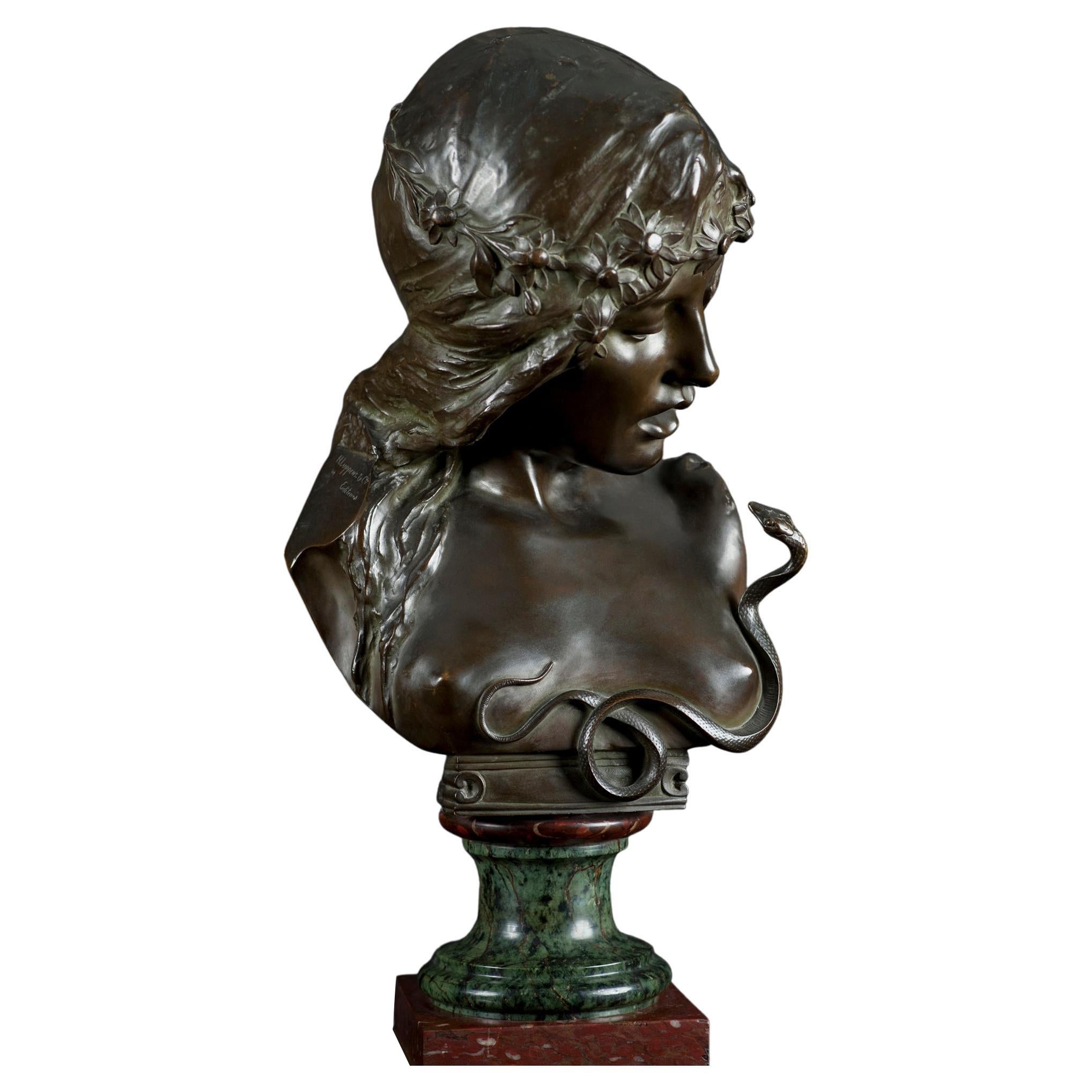 Eva e il Serpente Scultura simbolista in bronzo di Isidore De Rudder