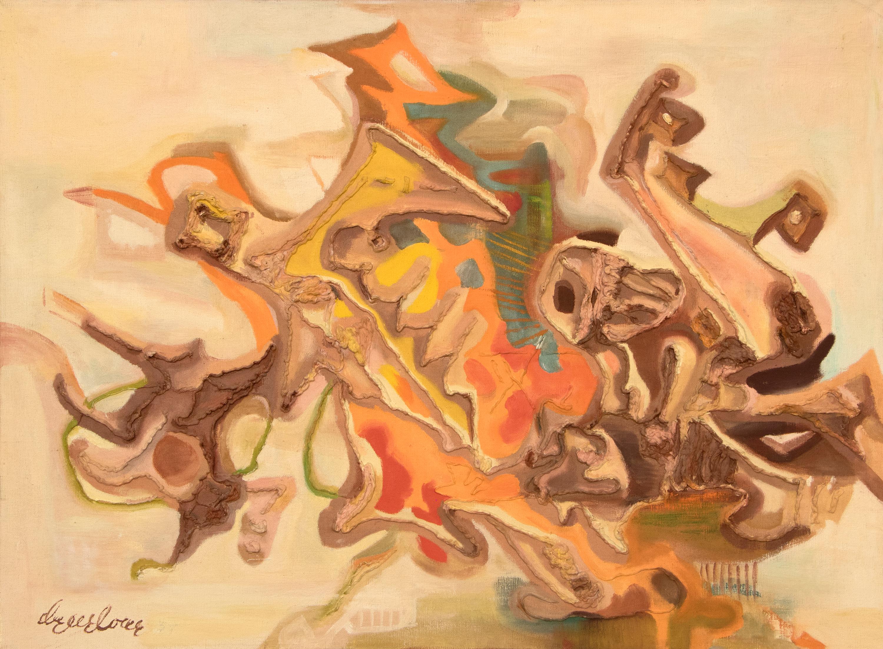 „Alpha“, „Der Beginn“, gerahmtes, abstraktes, strukturiertes Ölgemälde in Mischtechnik, 1950er Jahre – Painting von Eve Drewelowe