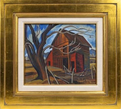 Eve Drewelowe Van EKS 1934 Red Barn Mountain Landscape Peinture à l'huile