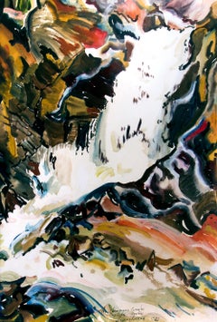 Modernista 1945 Abstracto Cascada Acuarela Paisaje Pintura de Eve Drewelowe
