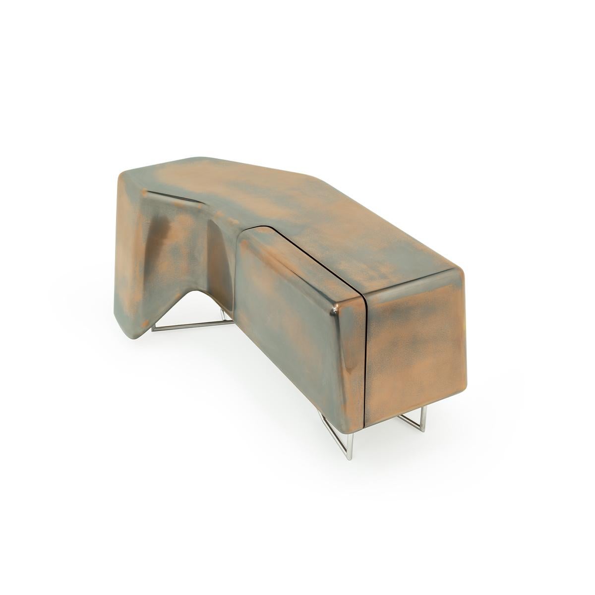 French Eve Liquid Aluminium and Bronze Finished Nightstand Cabinet