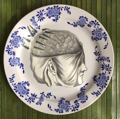 "Eve", One-of-a-Kind White and Blue Decorated Platter