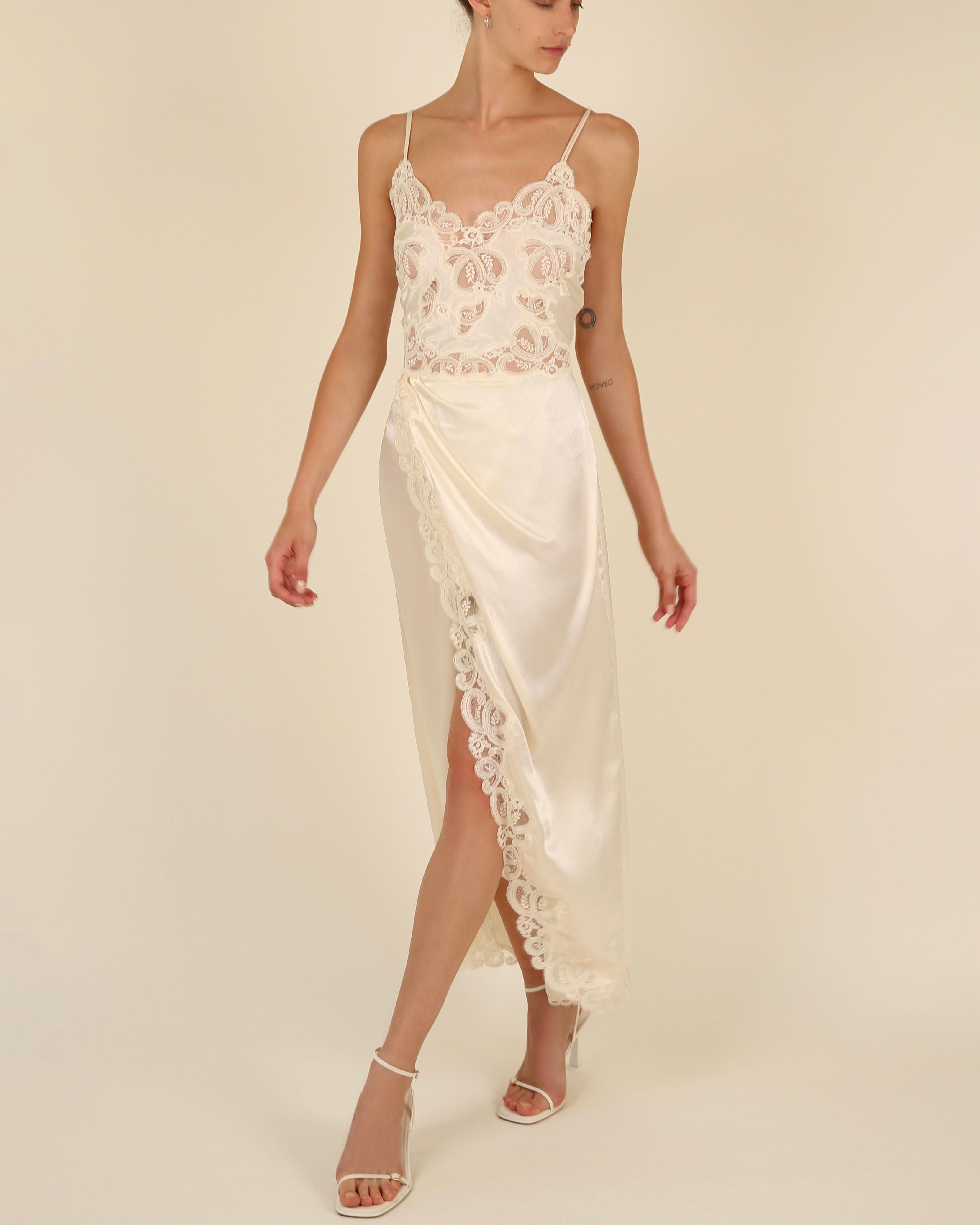 Eve Stillman vintage silk ivory cream lace slit night gown slip wedding dress 7