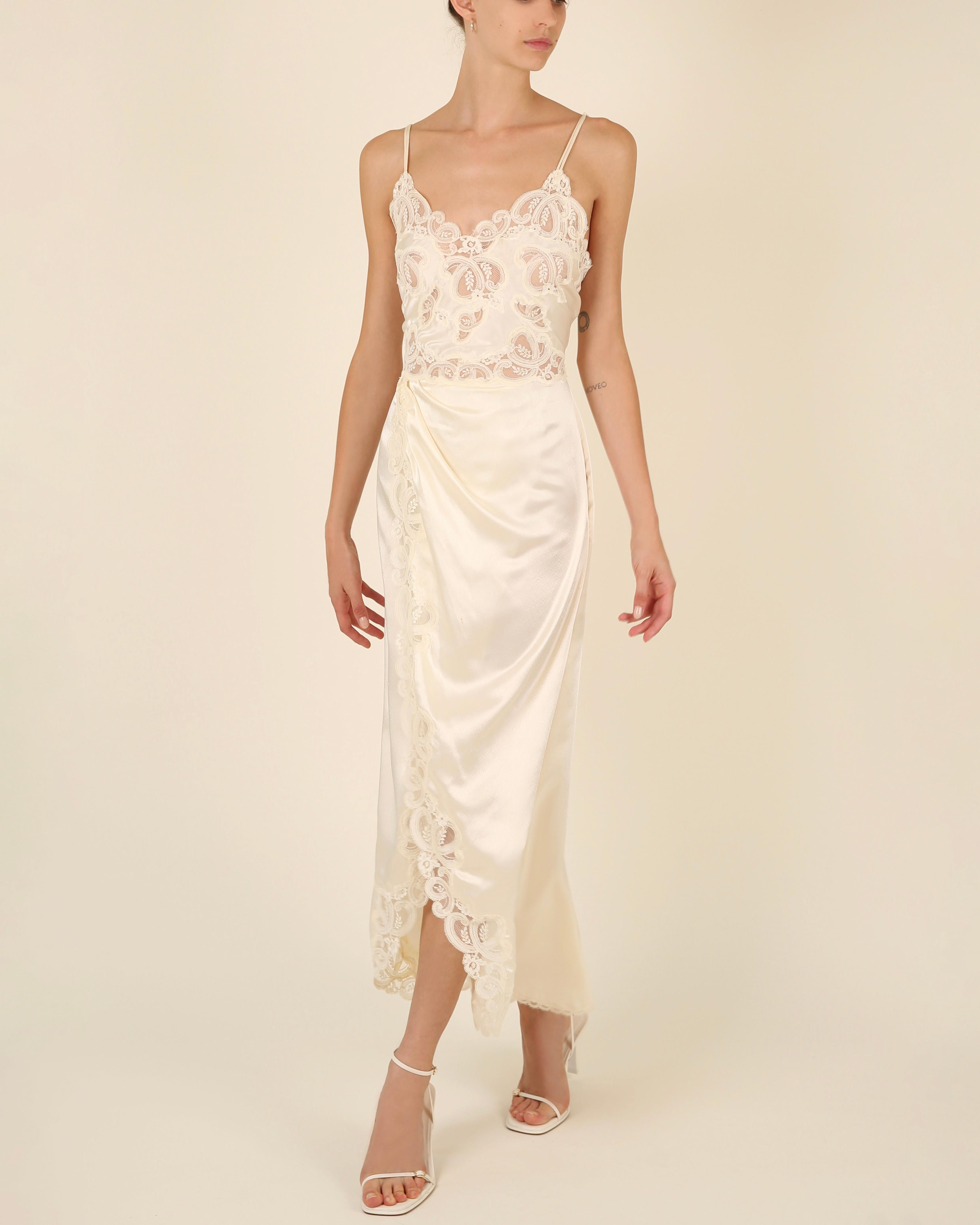 Eve Stillman vintage silk ivory cream lace slit night gown slip wedding dress 8