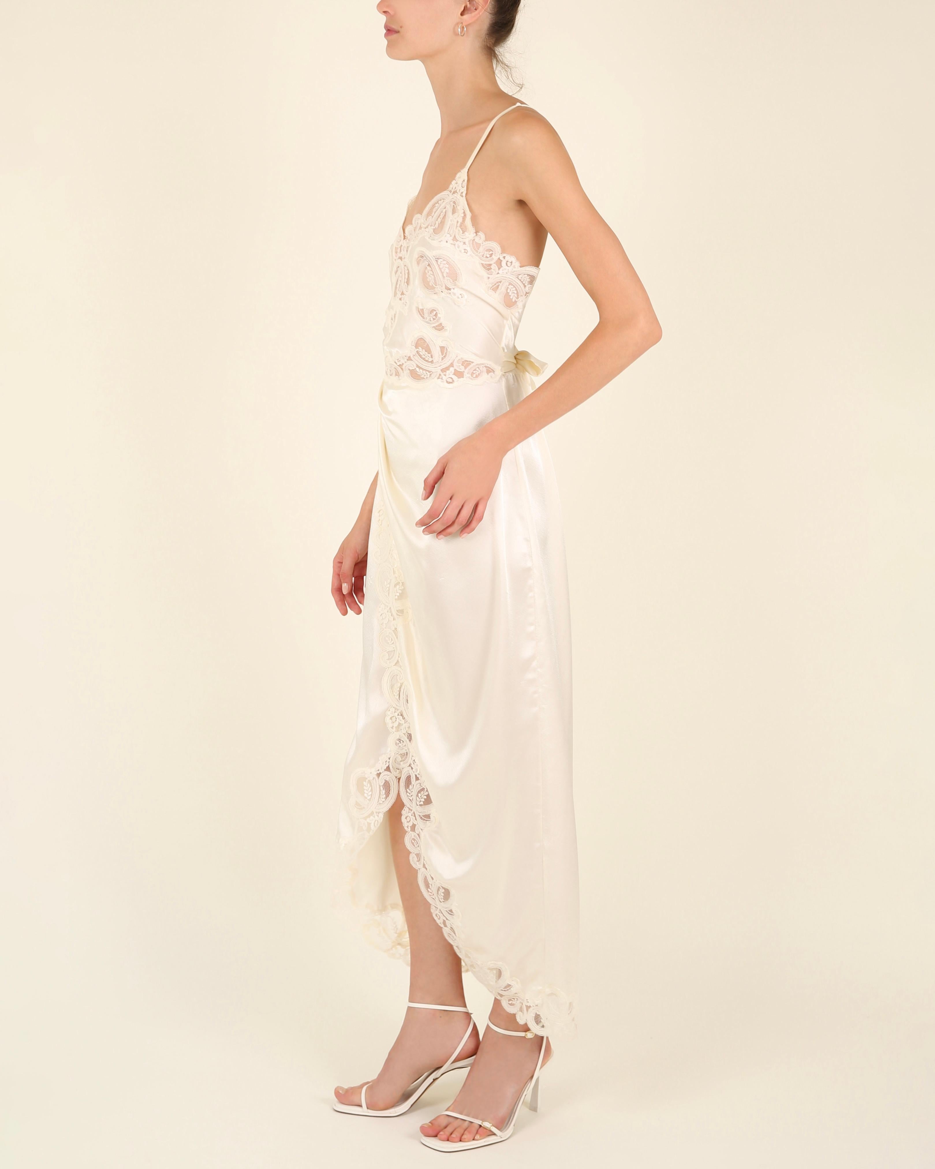 Eve Stillman vintage silk ivory cream lace slit night gown slip wedding dress 9