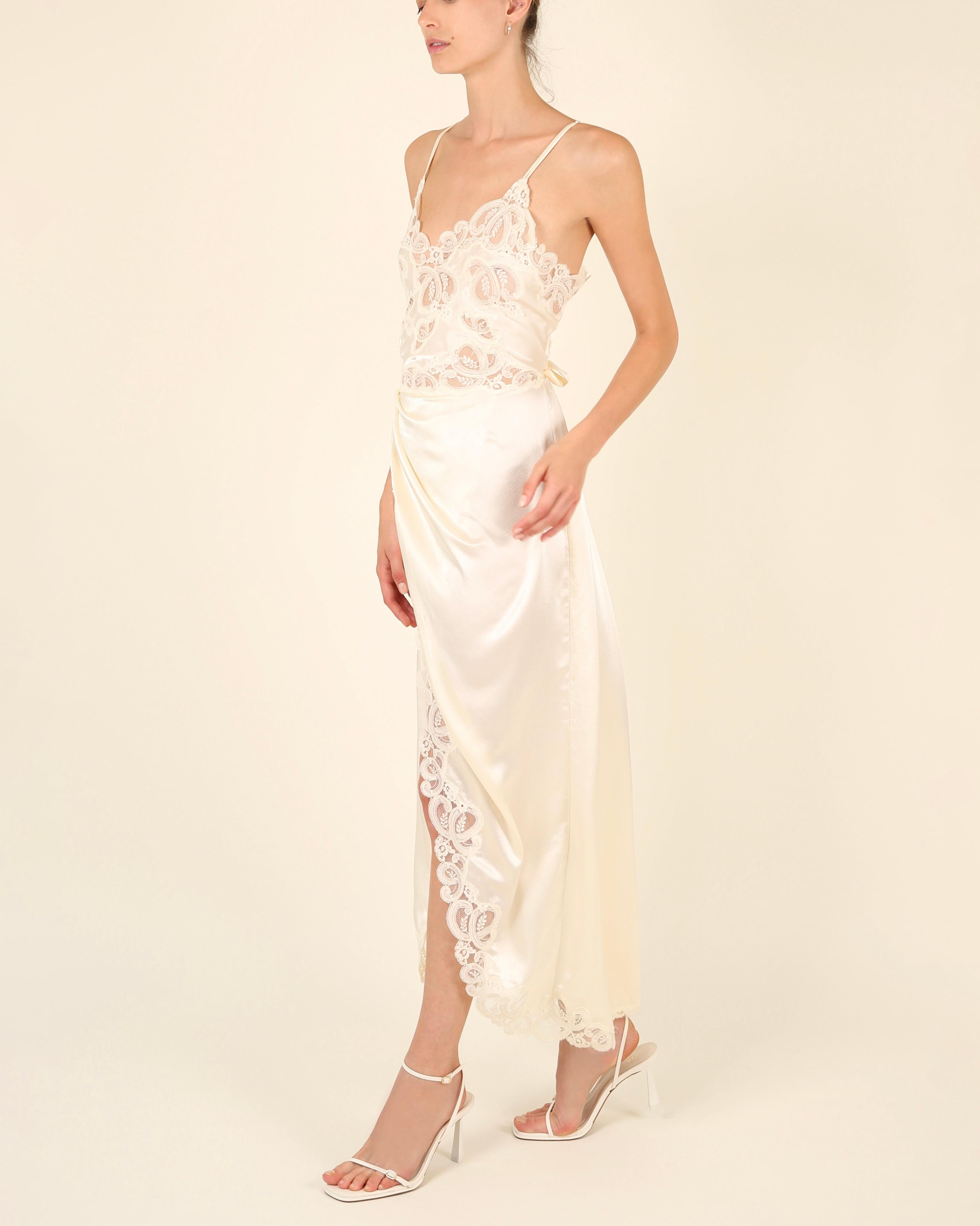 Eve Stillman vintage silk ivory cream lace slit night gown slip wedding dress 10