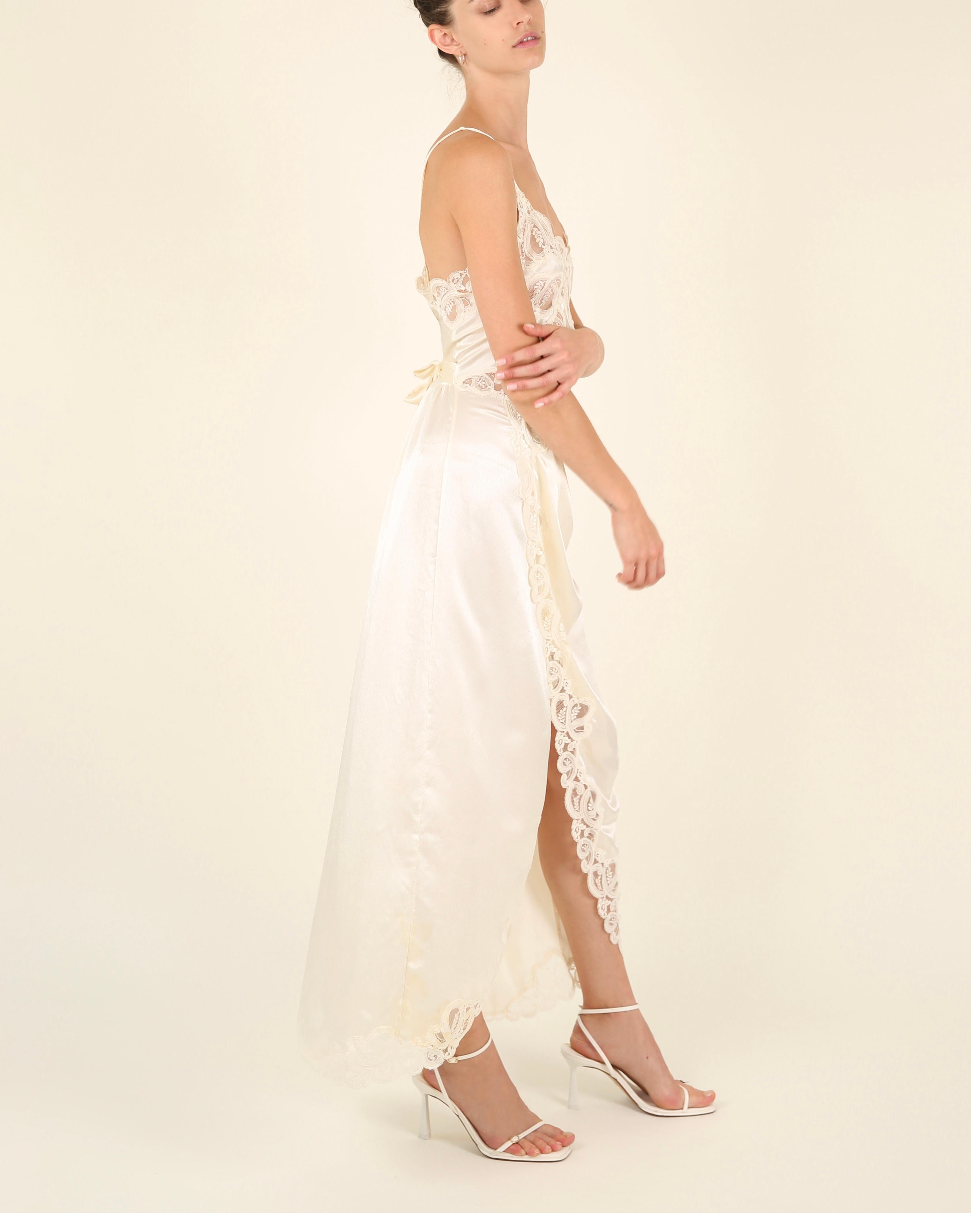 Eve Stillman vintage silk ivory cream lace slit night gown slip wedding dress 11