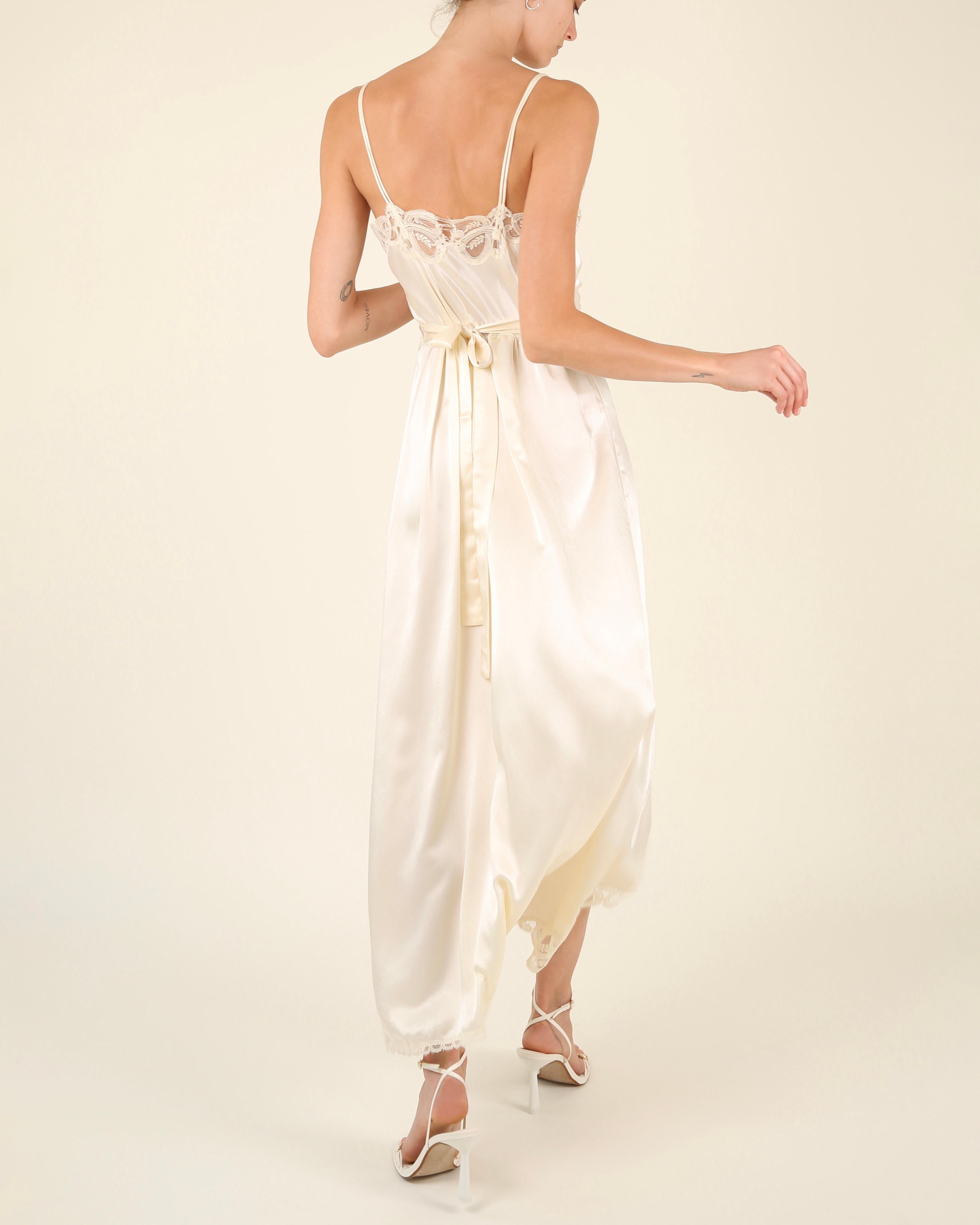 Eve Stillman vintage silk ivory cream lace slit night gown slip wedding dress 12