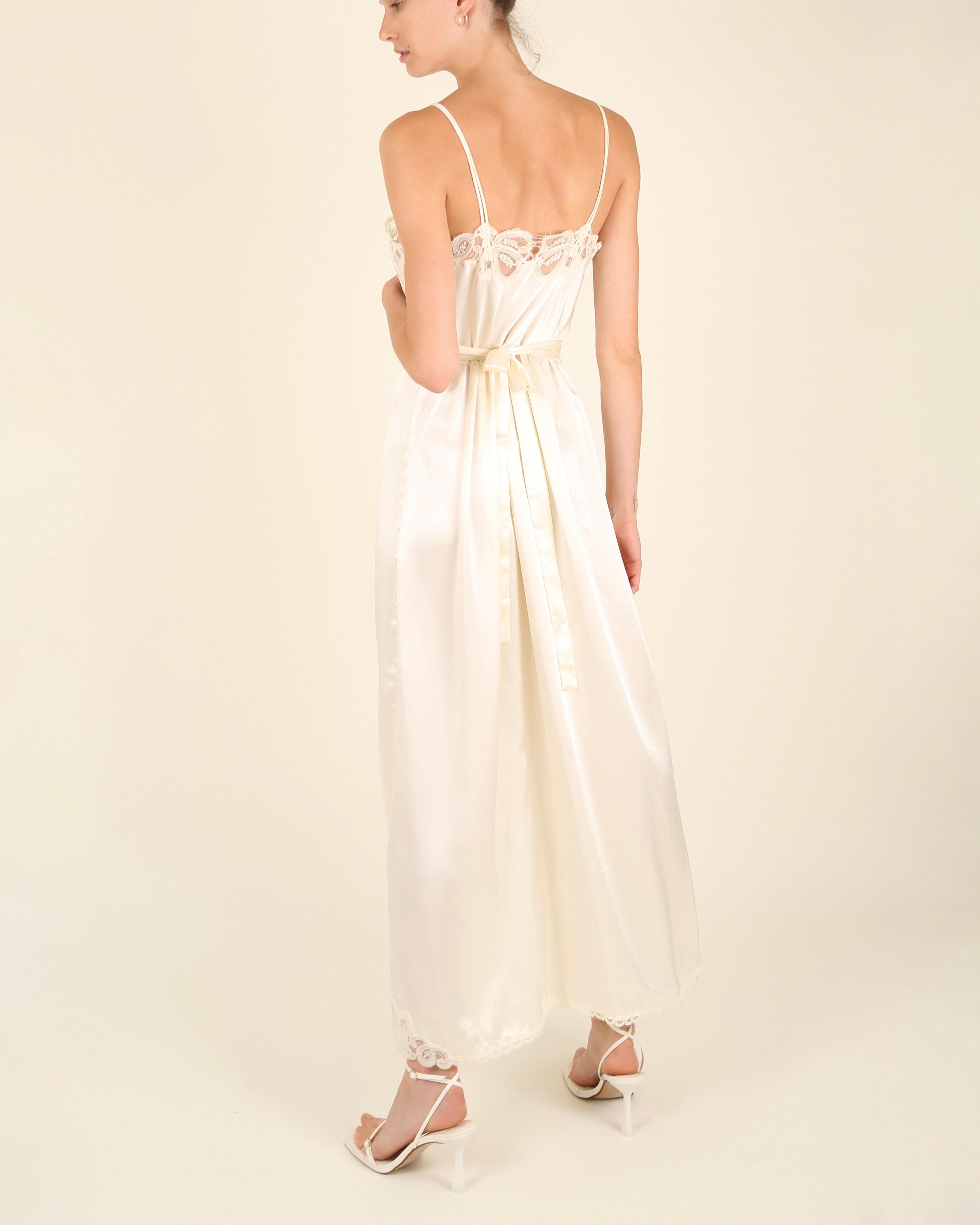 Eve Stillman vintage silk ivory cream lace slit night gown slip wedding dress 13