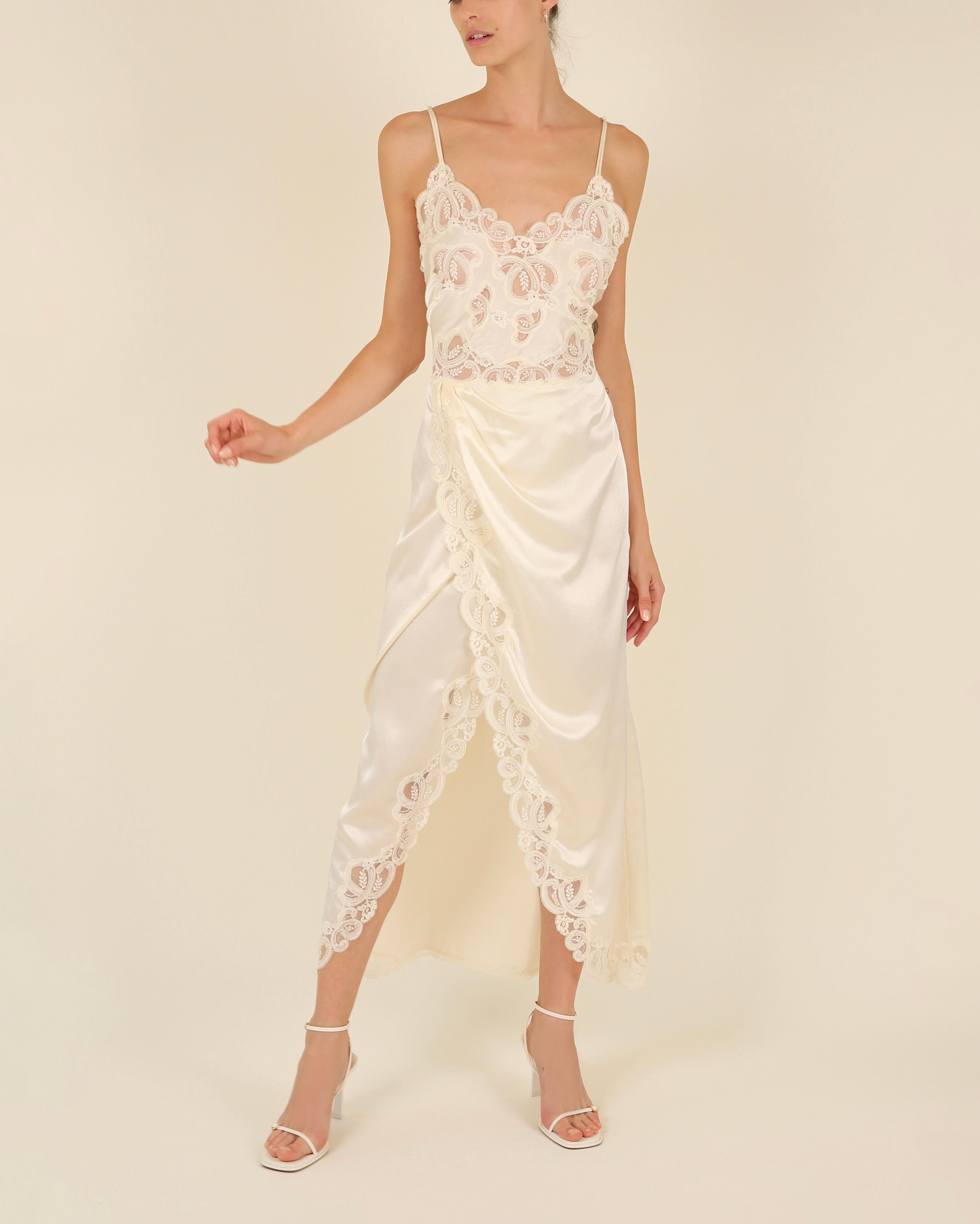 Eve Stillman vintage silk ivory cream lace slit night gown slip wedding dress 3