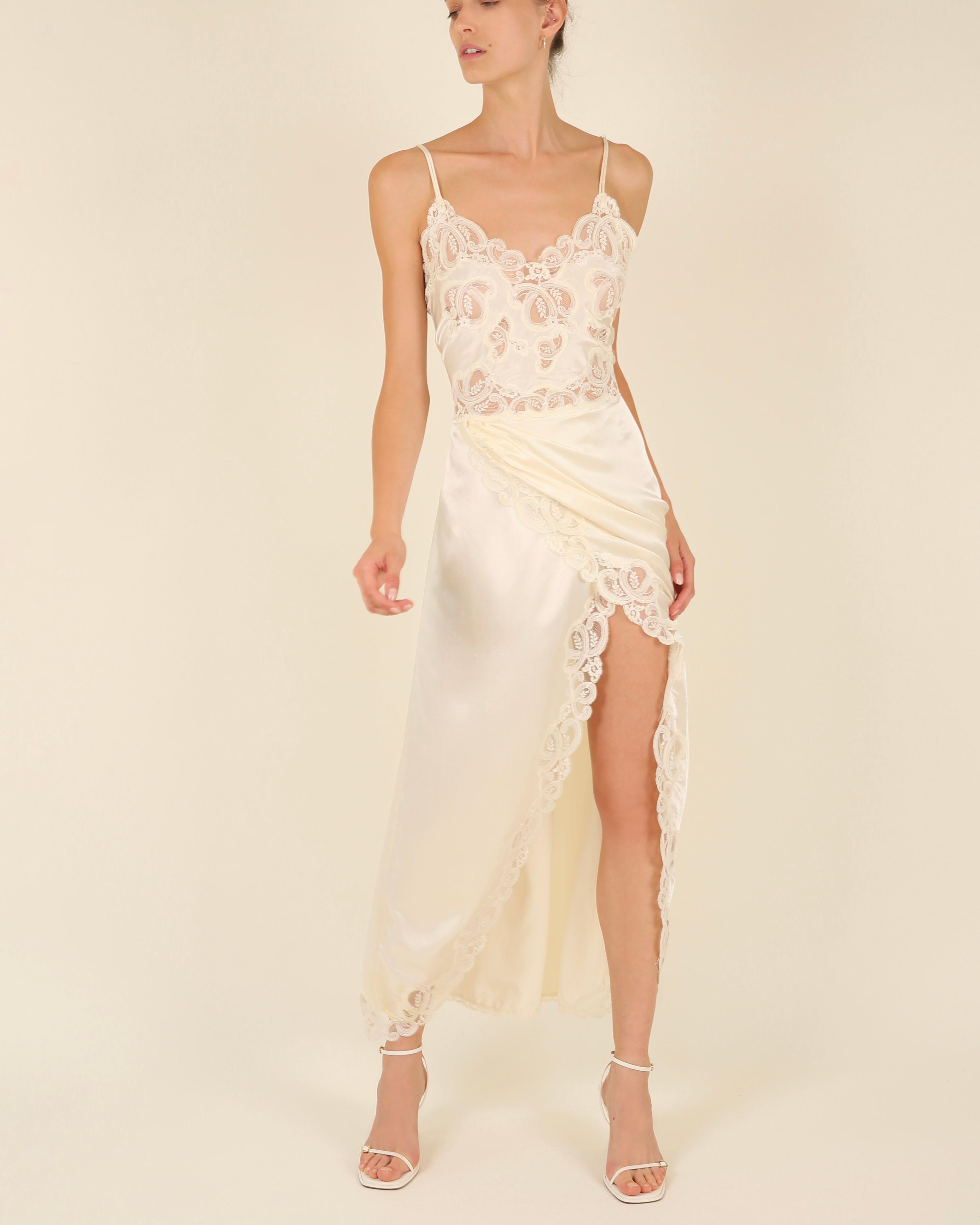 Eve Stillman vintage silk ivory cream lace slit night gown slip wedding dress 4