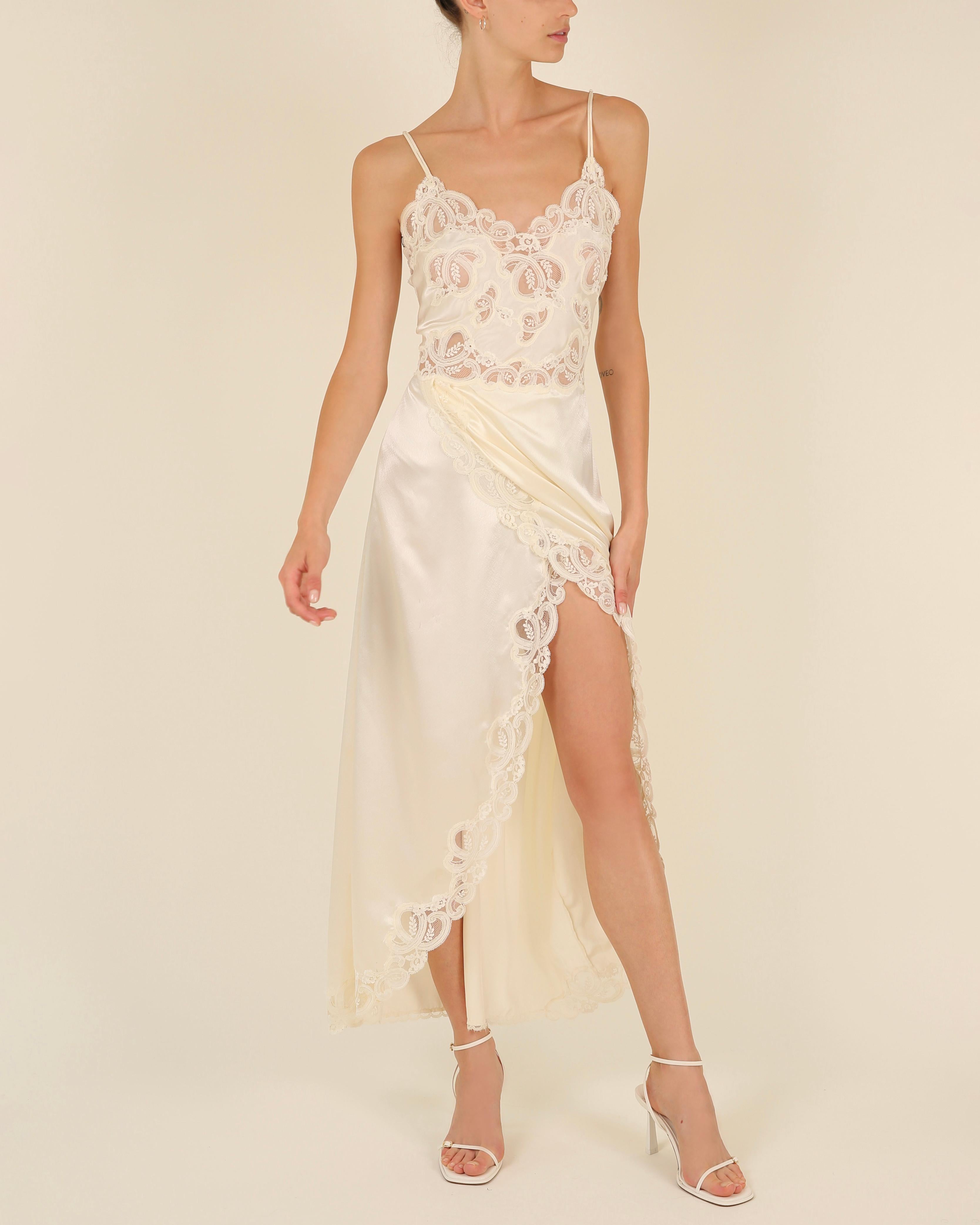Eve Stillman vintage silk ivory cream lace slit night gown slip wedding dress 5