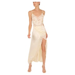Eve Stillman Vintage silk ivory cream lace slit night gown slip wedding dress