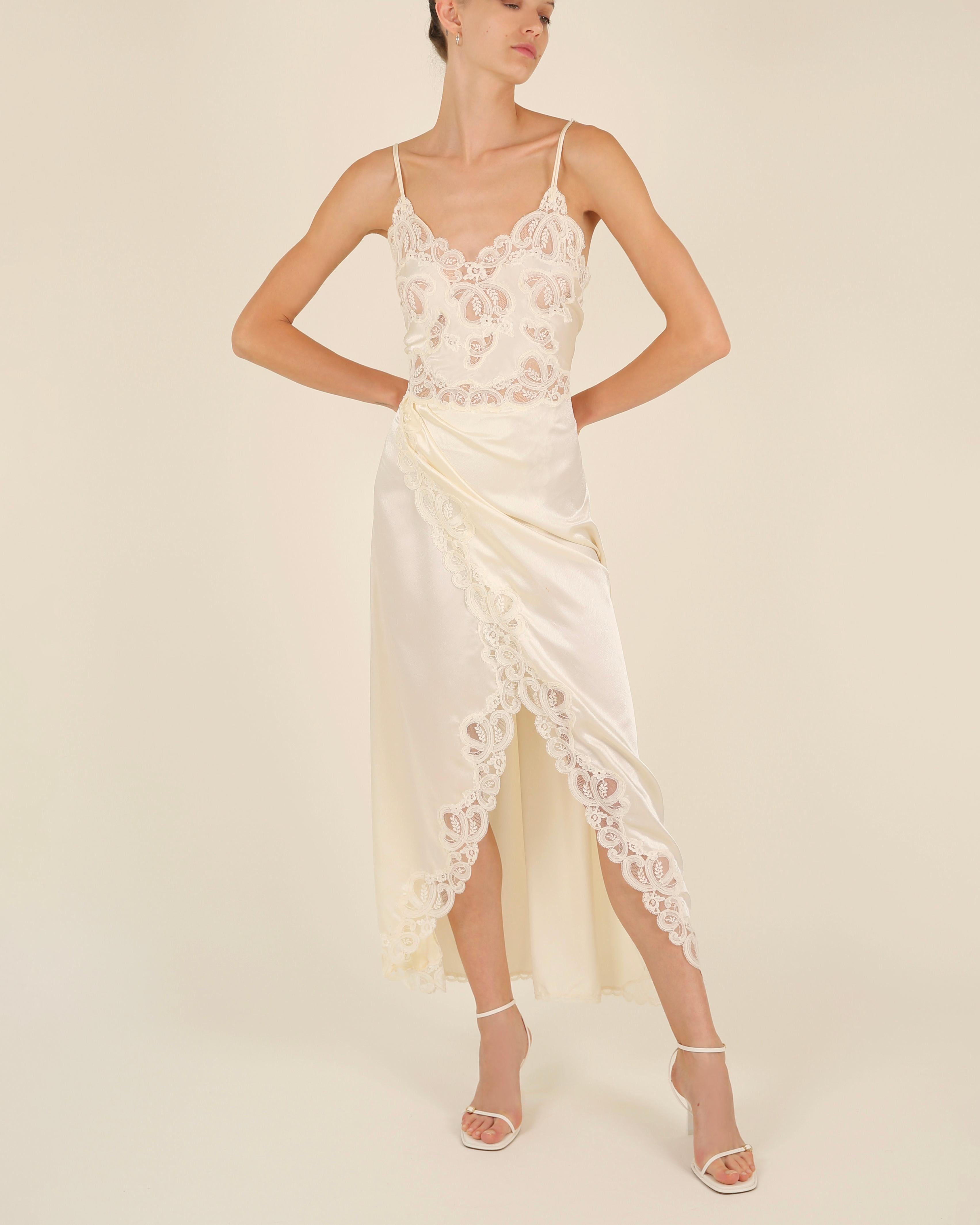 Eve Stillman vintage silk pink ivory lace slit night gown slip wedding dress For Sale 6