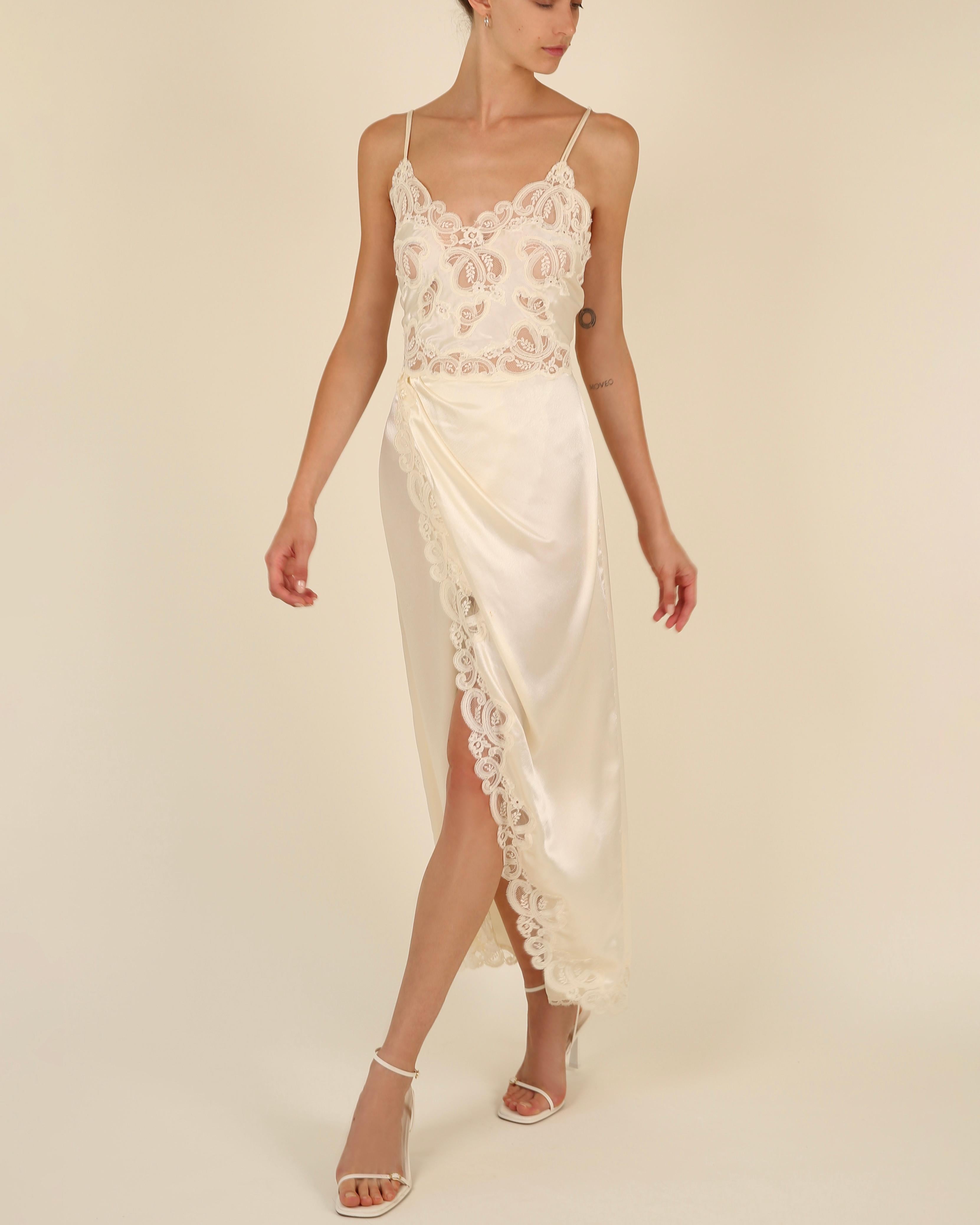 Eve Stillman vintage silk pink ivory lace slit night gown slip wedding dress For Sale 7