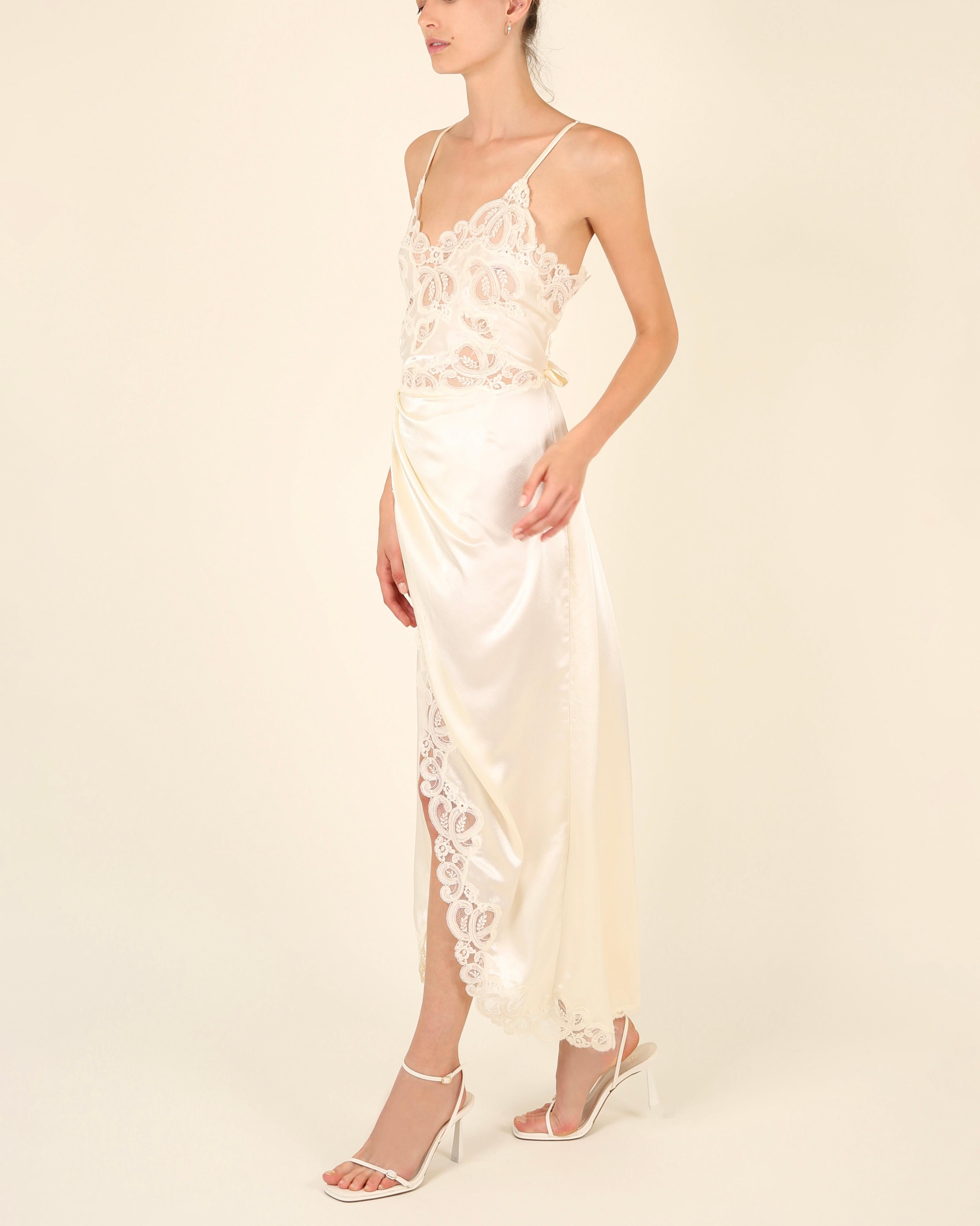 Eve Stillman vintage silk pink ivory lace slit night gown slip wedding dress For Sale 8