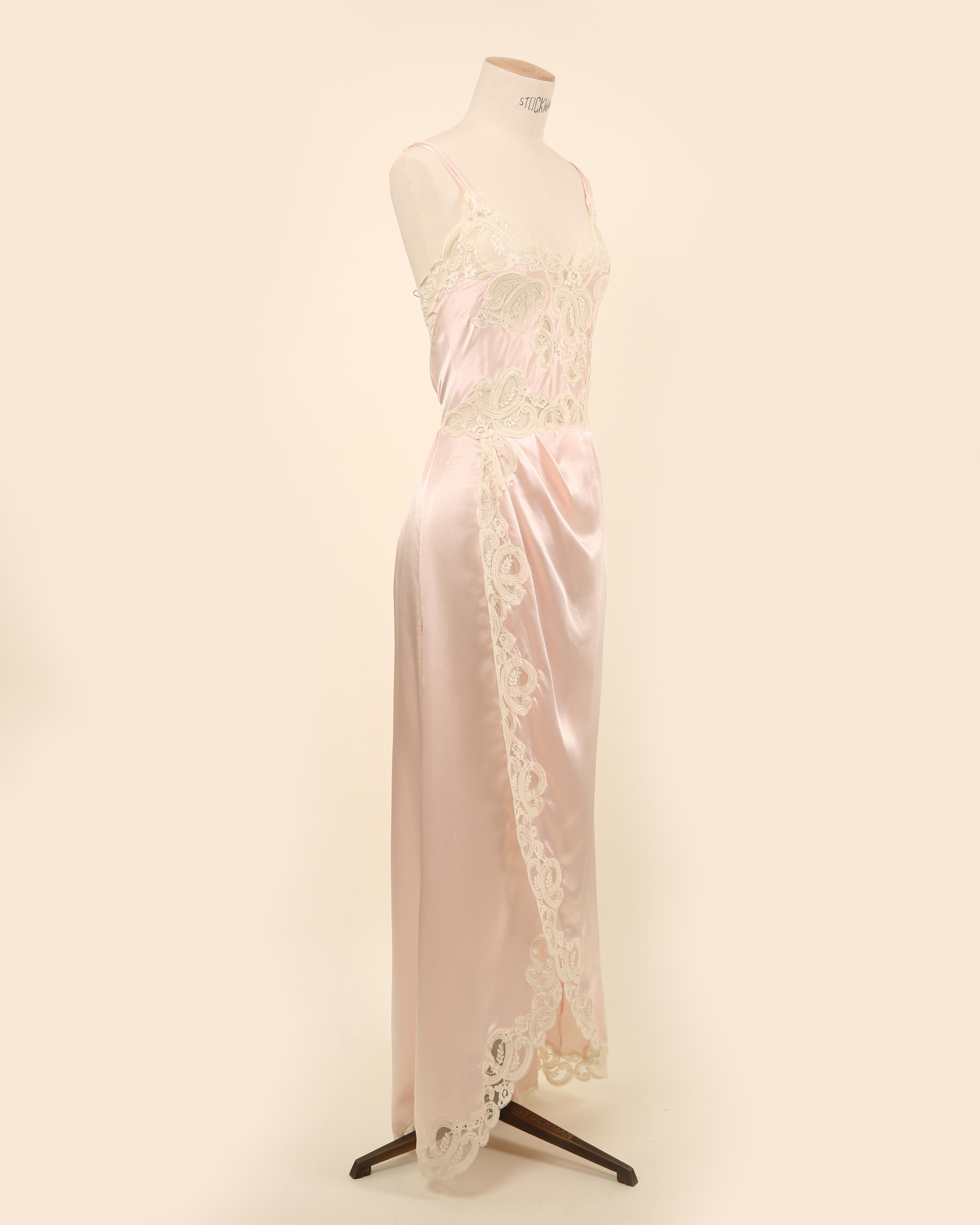 Eve Stillman vintage silk pink ivory lace slit night gown slip wedding dress For Sale 10