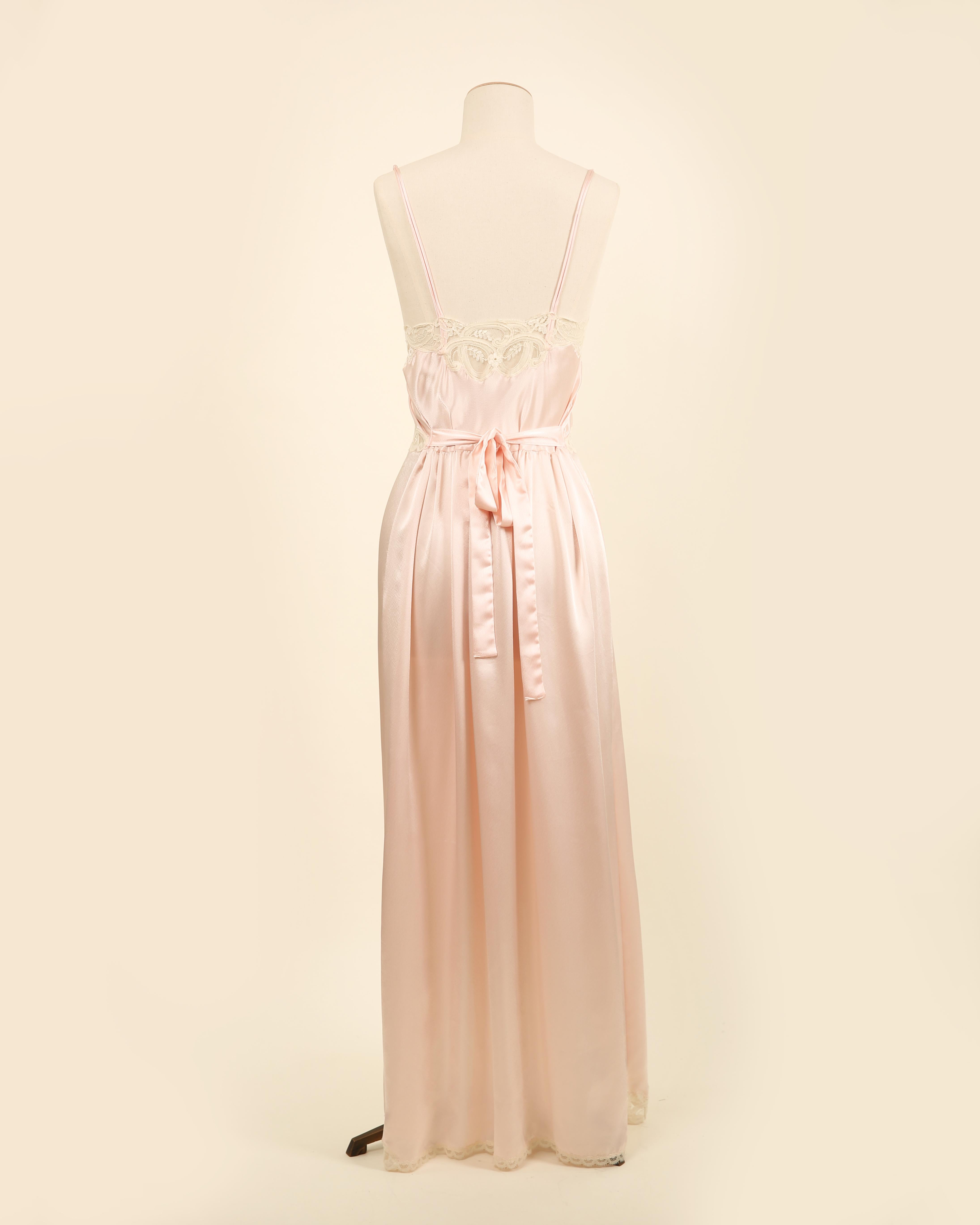Eve Stillman vintage silk pink ivory lace slit night gown slip wedding dress For Sale 12