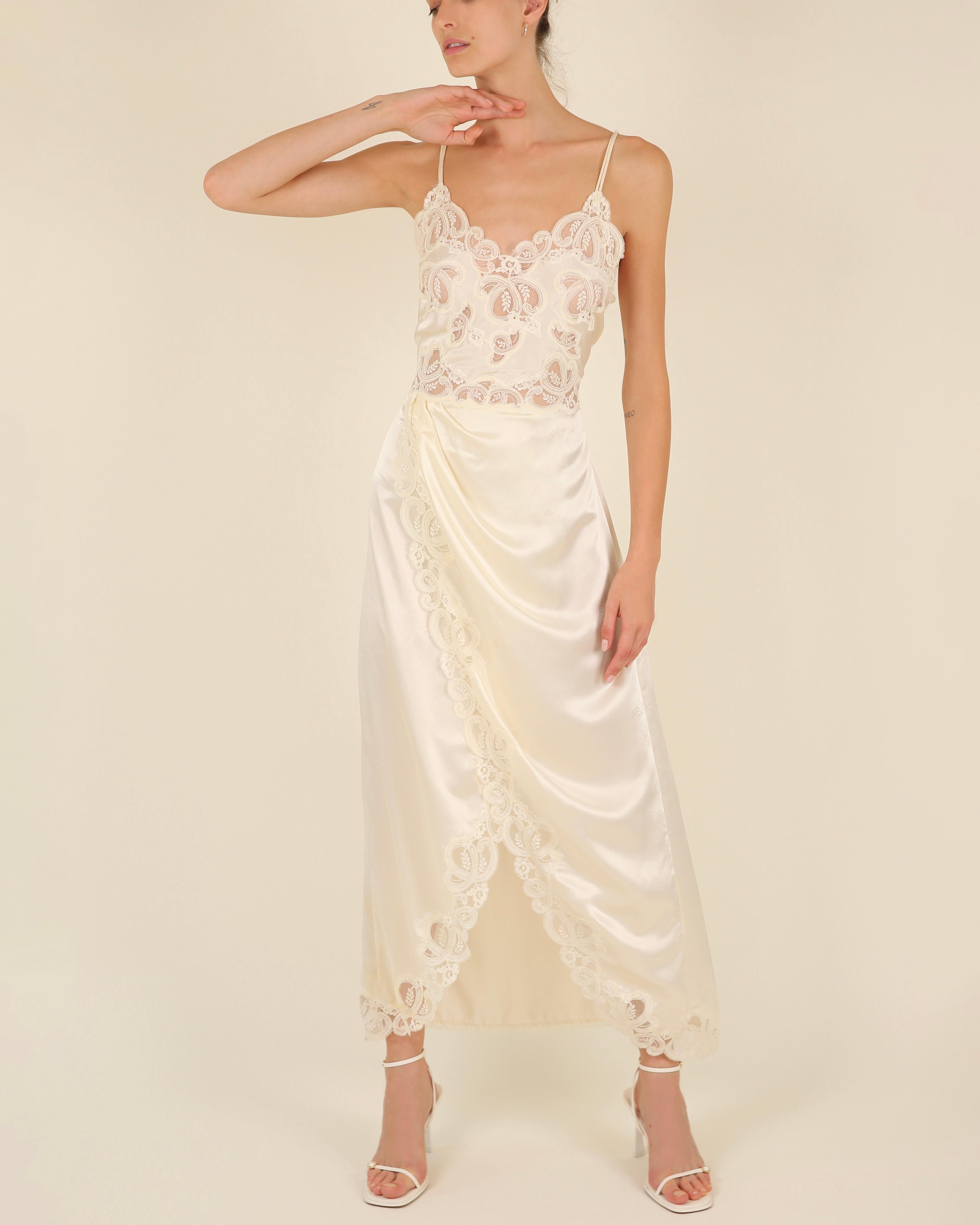 Eve Stillman vintage silk pink ivory lace slit night gown slip wedding dress For Sale 2