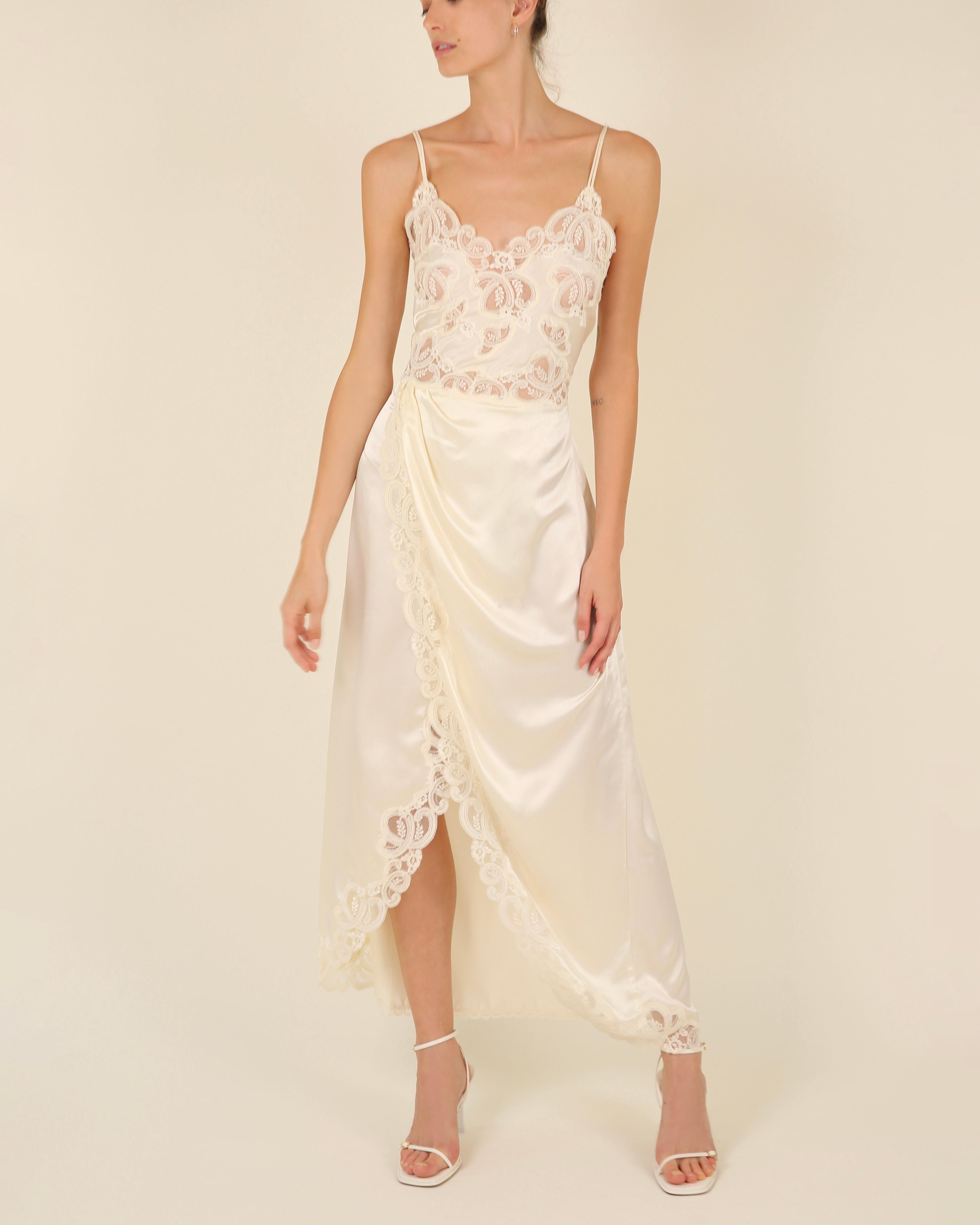 Eve Stillman vintage silk pink ivory lace slit night gown slip wedding dress For Sale 3